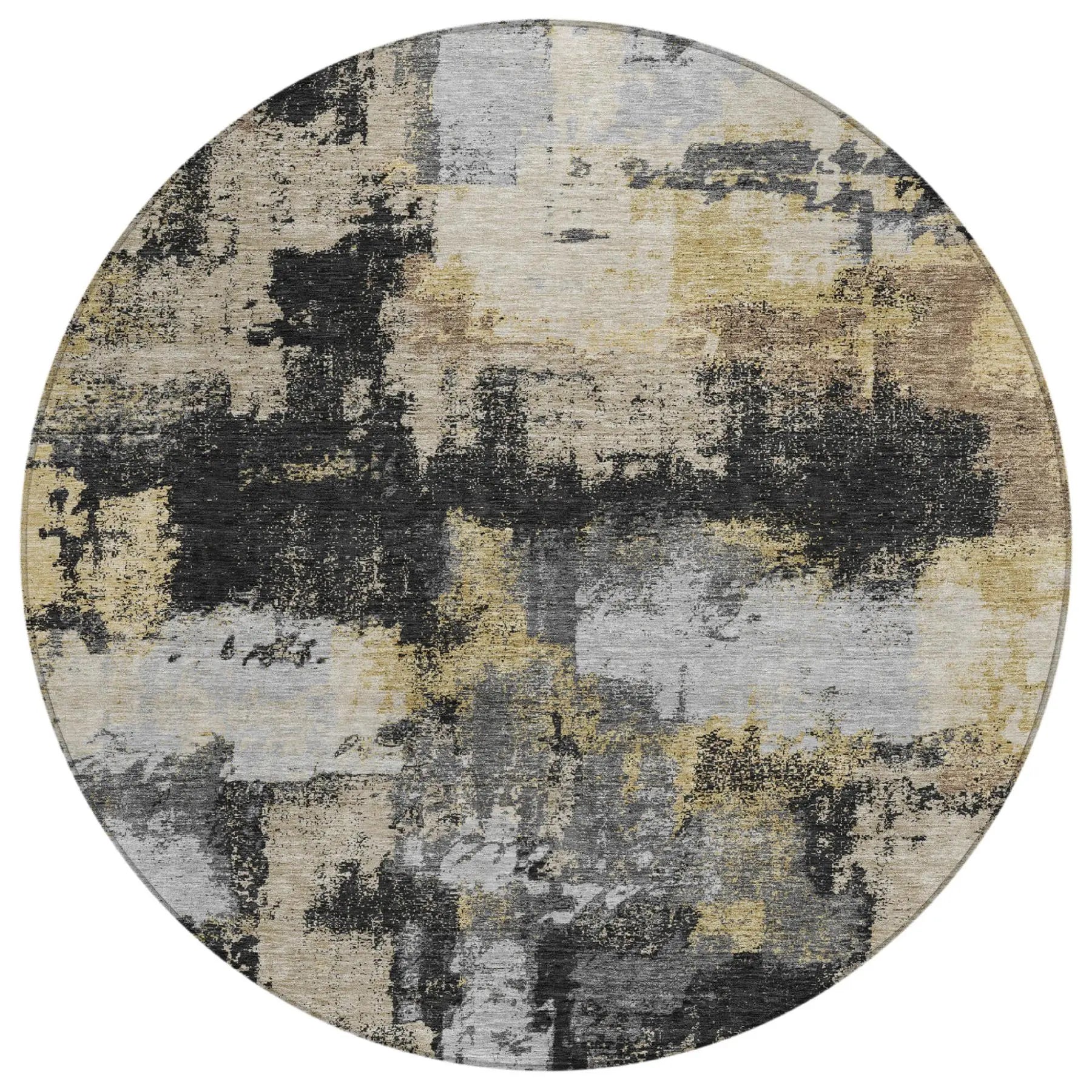 8' Black And Graphite Round Abstract Washable Indoor Outdoor Area Rug Homeroots Outdoor
