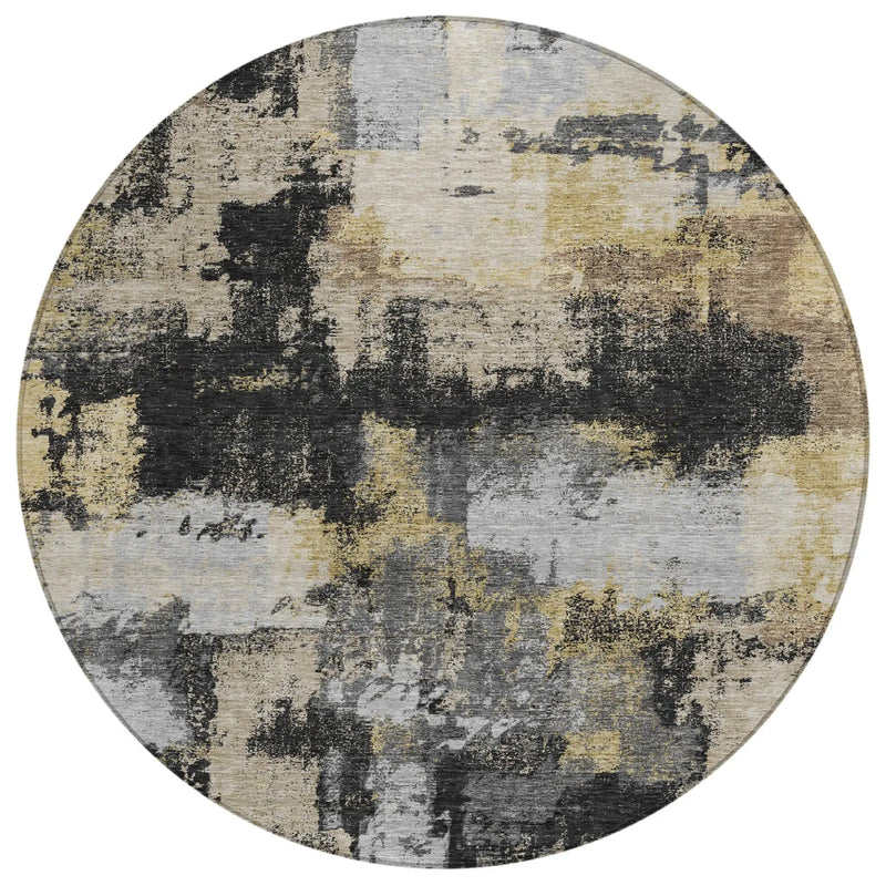 8' Black And Graphite Round Abstract Washable Indoor Outdoor Area Rug Homeroots Outdoor