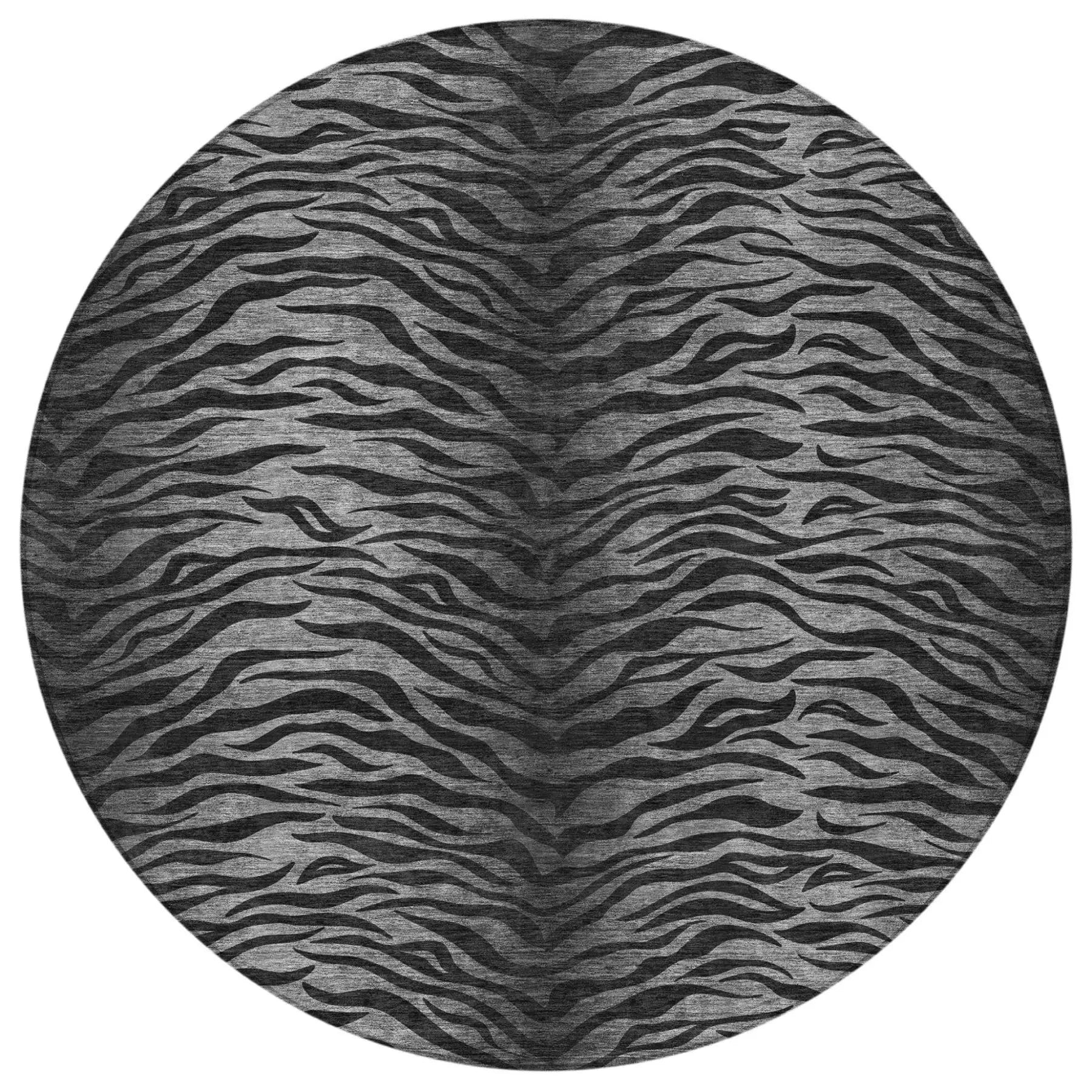8' Black And Graphite Round Animal Print Washable Indoor Outdoor Area Rug Homeroots Outdoor