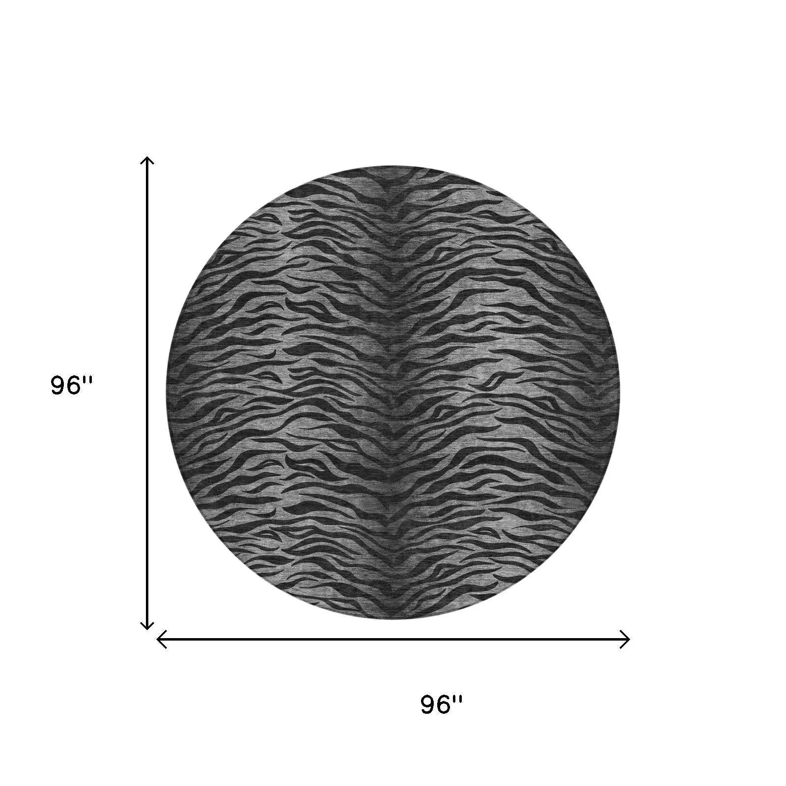 8' Black And Graphite Round Animal Print Washable Indoor Outdoor Area Rug Homeroots Outdoor