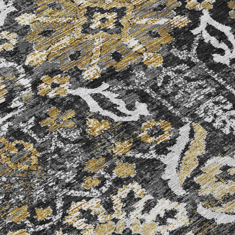 8' Black And Graphite Round Damask Washable Indoor Outdoor Area Rug Homeroots Outdoor
