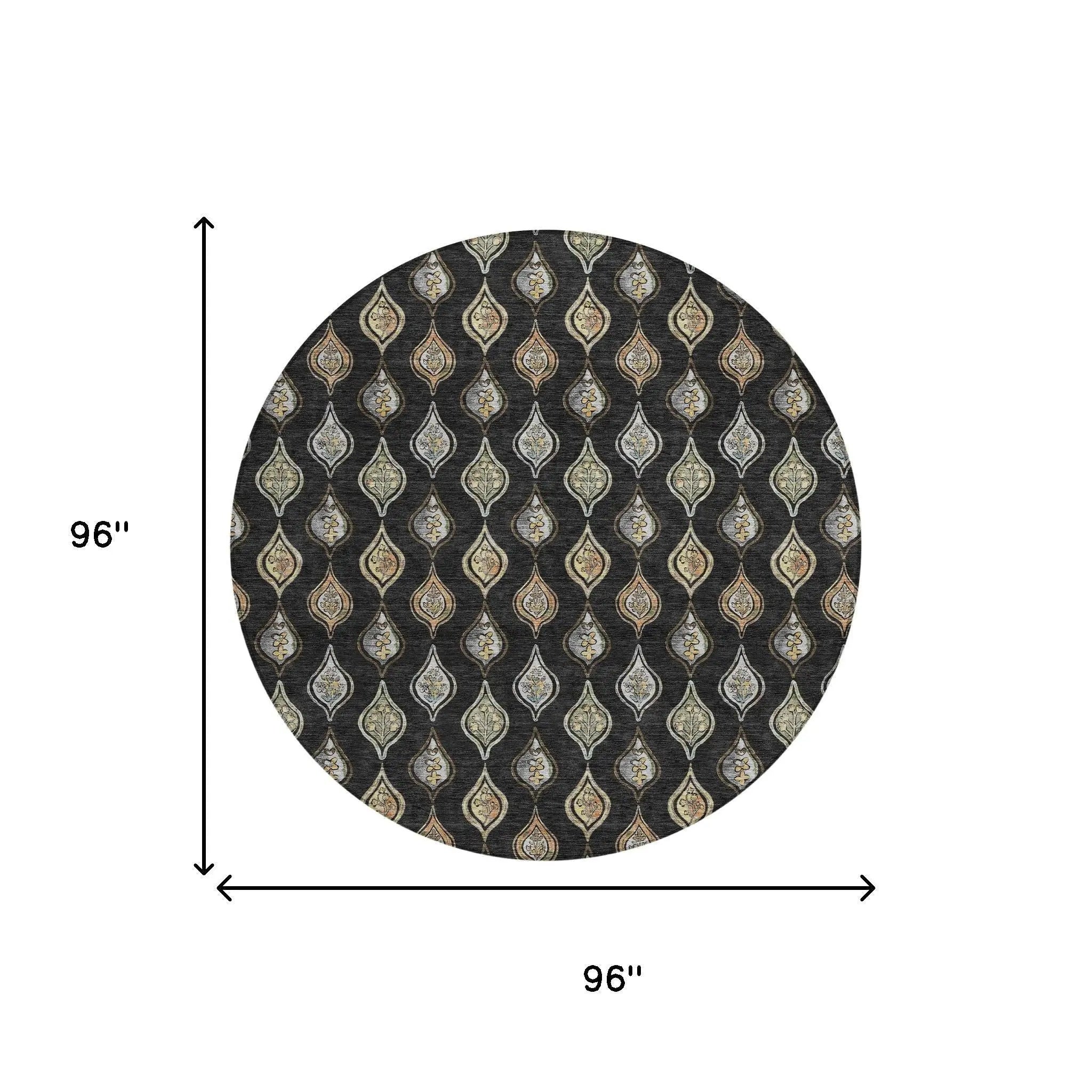8' Black And Graphite Round Floral Washable Indoor Outdoor Area Rug Homeroots Outdoor