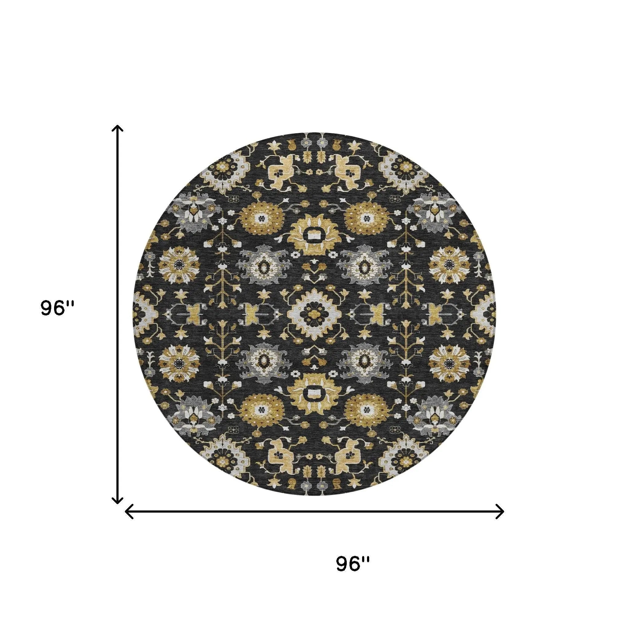 8' Black And Graphite Round Geometric Washable Indoor Outdoor Area Rug Homeroots Outdoor