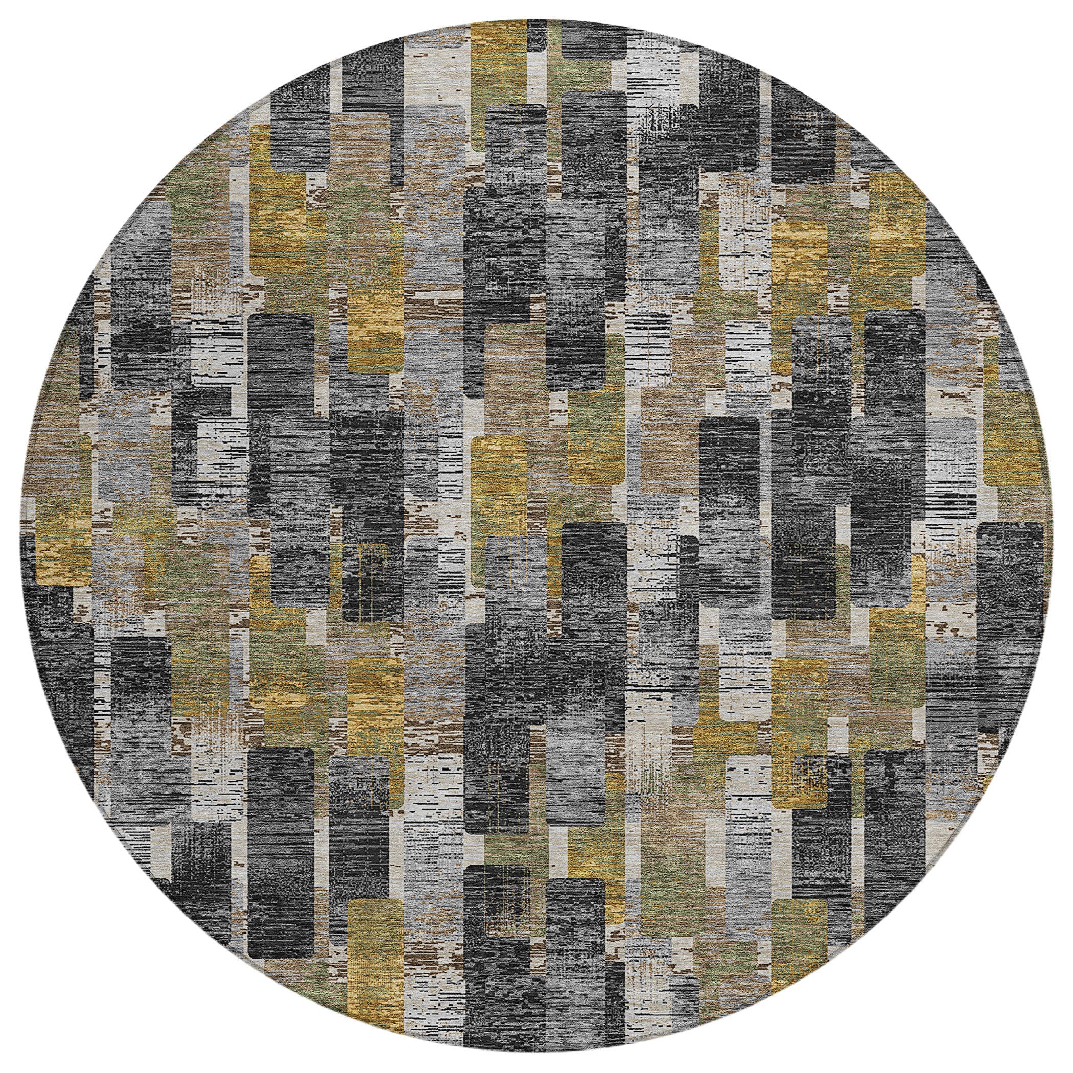 8' Black And Graphite Round Geometric Washable Indoor Outdoor Area Rug Homeroots Outdoor