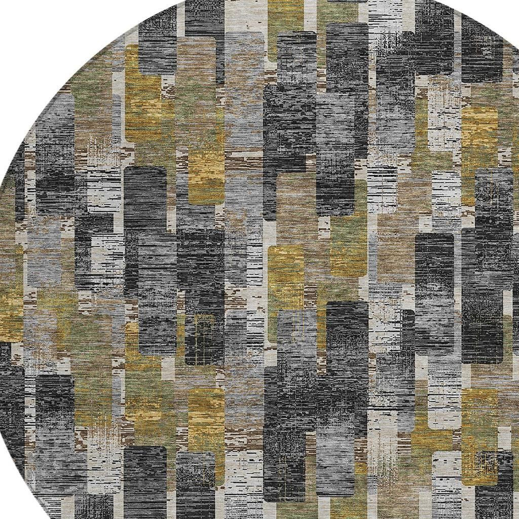 8' Black And Graphite Round Geometric Washable Indoor Outdoor Area Rug Homeroots Outdoor