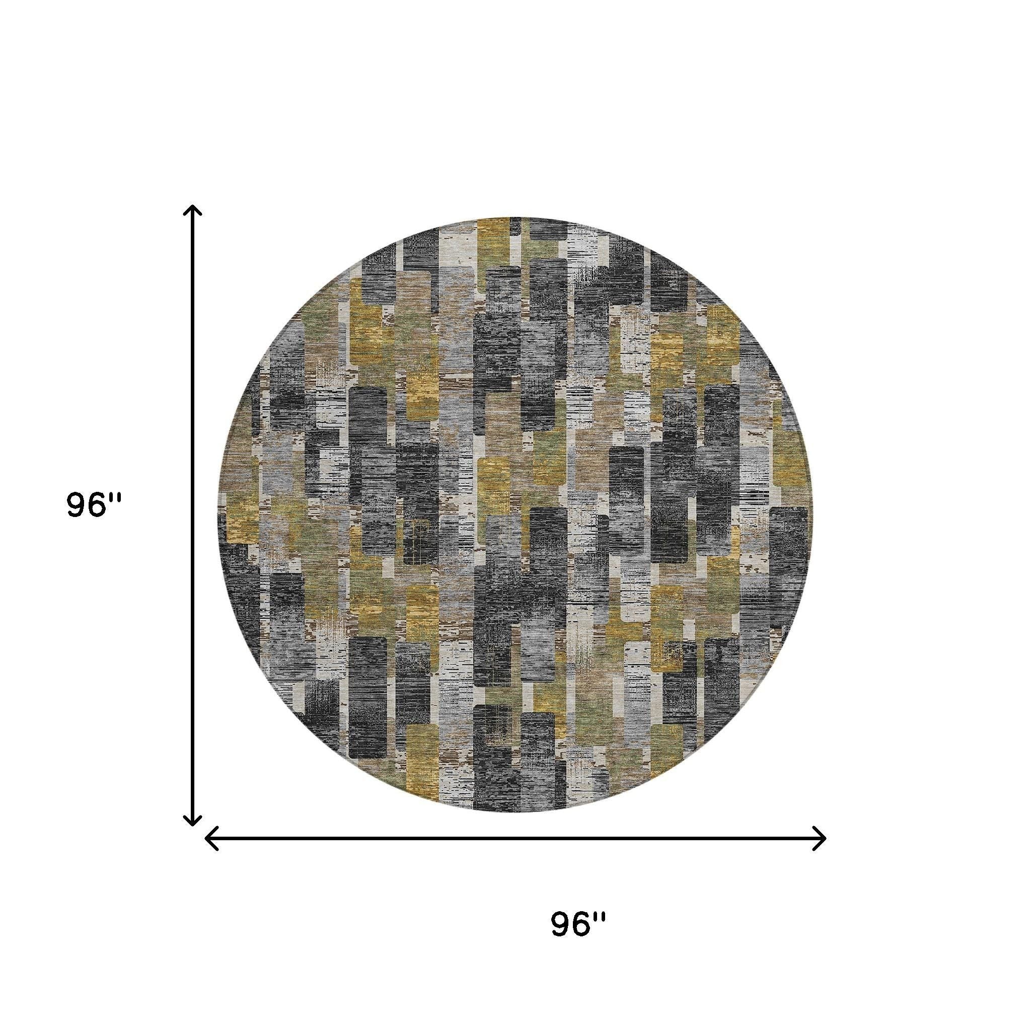 8' Black And Graphite Round Geometric Washable Indoor Outdoor Area Rug Homeroots Outdoor