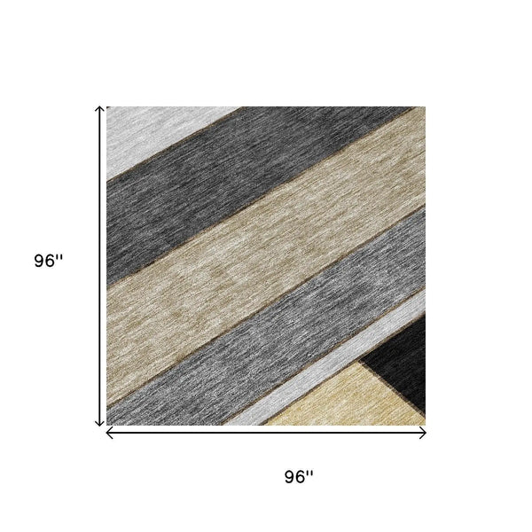 8' Black And Graphite Round Geometric Washable Indoor Outdoor Area Rug Homeroots Outdoor