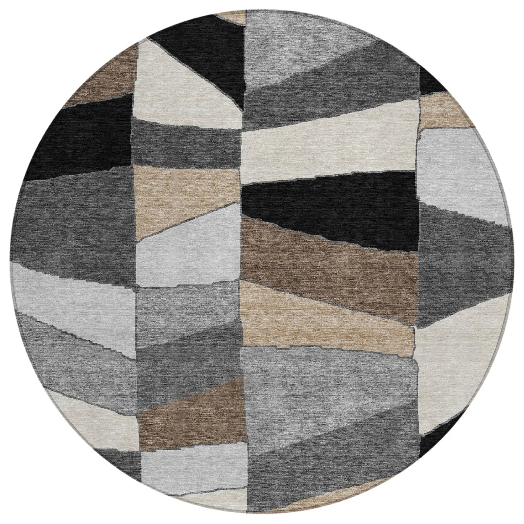 8' Black And Graphite Round Geometric Washable Indoor Outdoor Area Rug Homeroots Outdoor