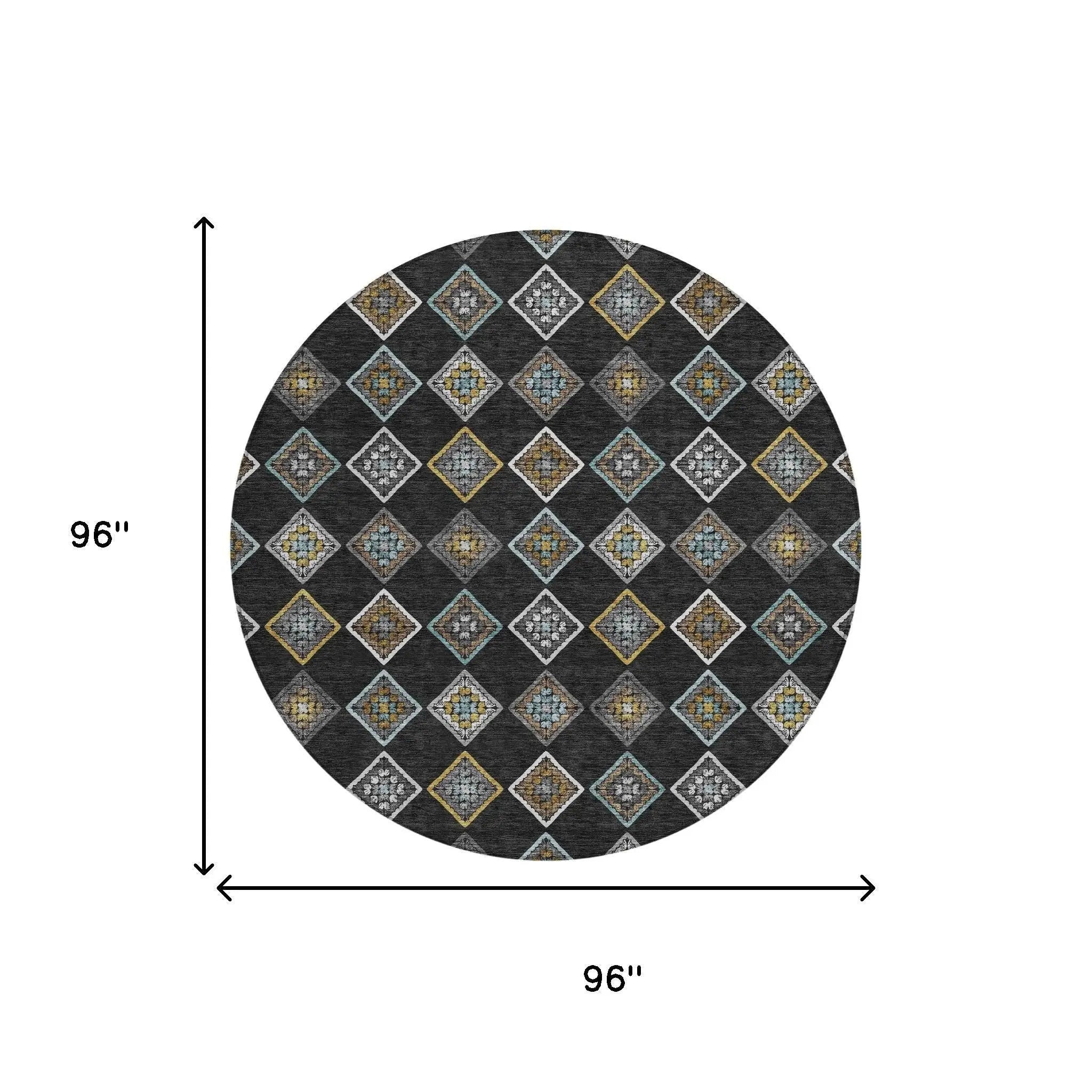 8' Black And Graphite Round Geometric Washable Indoor Outdoor Area Rug Homeroots Outdoor