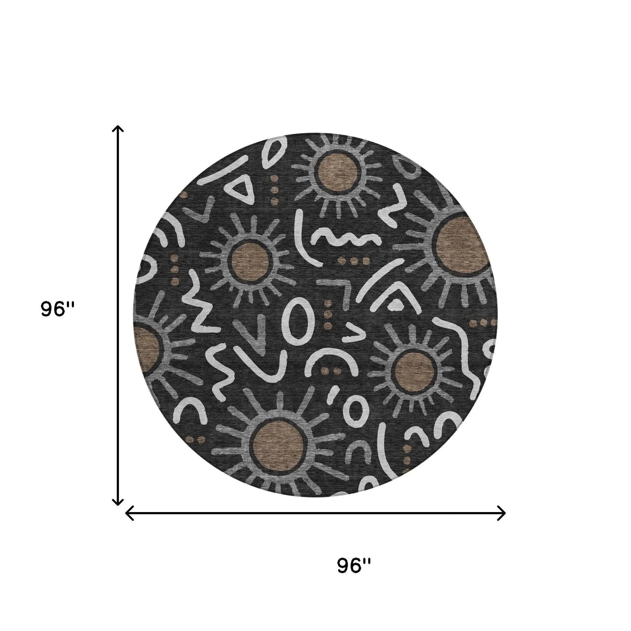 8' Black And Graphite Round Geometric Washable Indoor Outdoor Area Rug Homeroots Outdoor