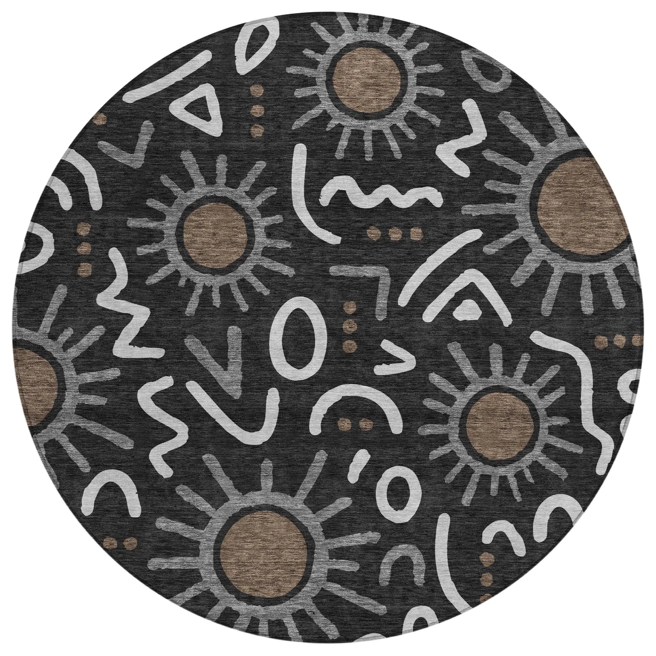 8' Black And Graphite Round Geometric Washable Indoor Outdoor Area Rug Homeroots Outdoor