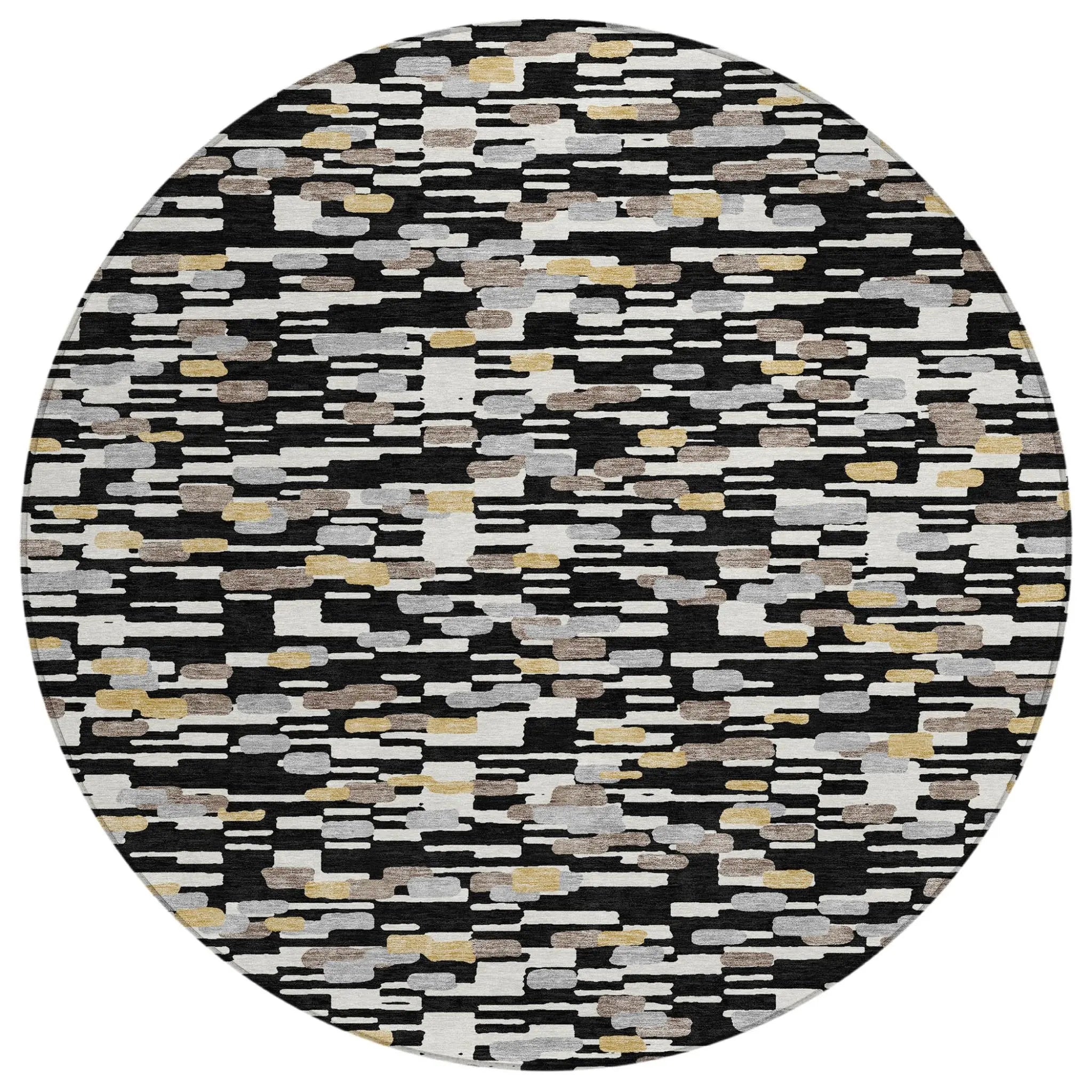 8' Black And Graphite Round Geometric Washable Indoor Outdoor Area Rug Homeroots Outdoor