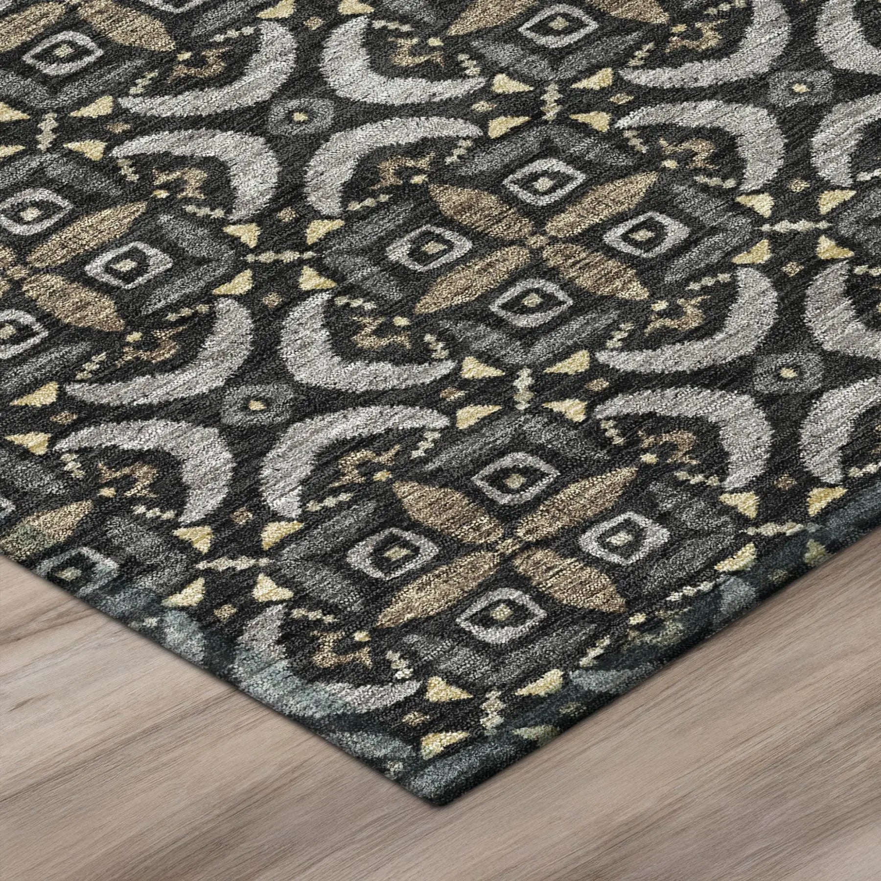 8' Black And Graphite Round Geometric Washable Indoor Outdoor Area Rug Homeroots Outdoor