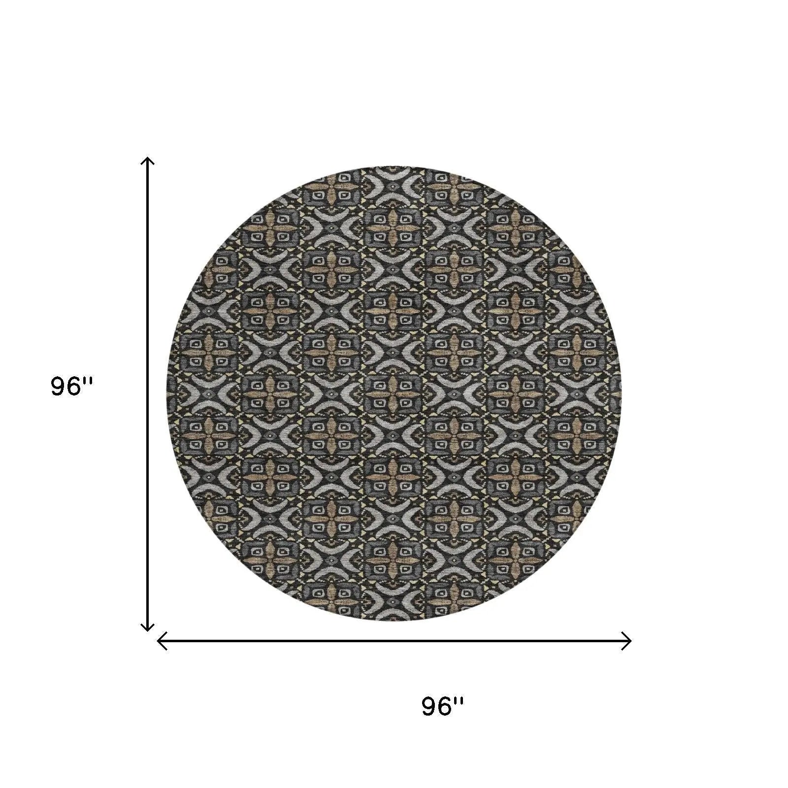 8' Black And Graphite Round Geometric Washable Indoor Outdoor Area Rug Homeroots Outdoor