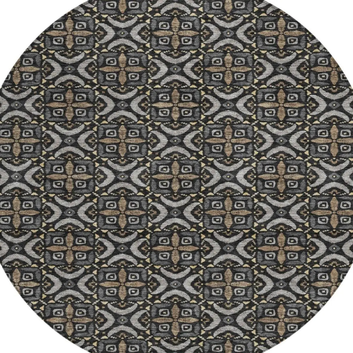 8' Black And Graphite Round Geometric Washable Indoor Outdoor Area Rug Homeroots Outdoor