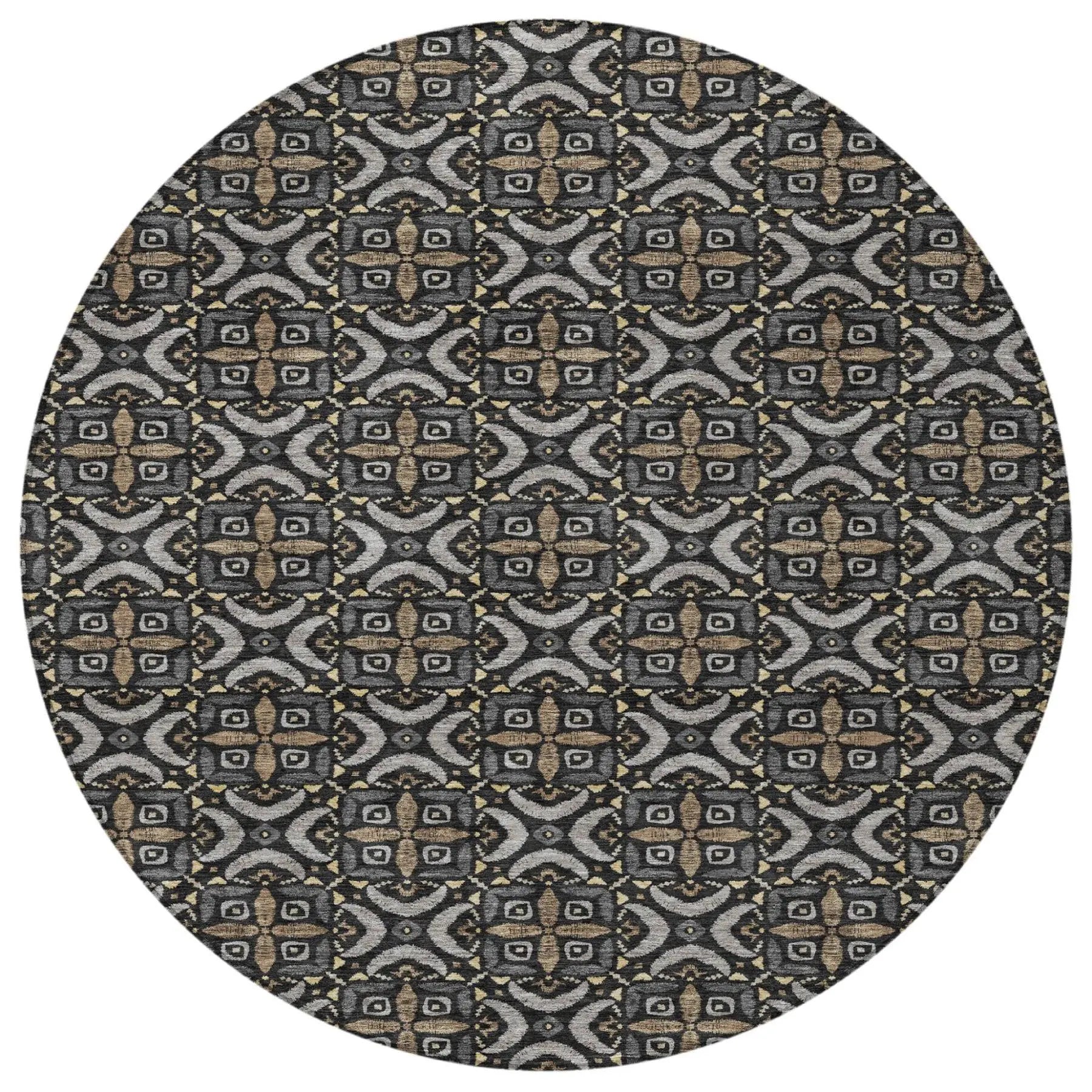 8' Black And Graphite Round Geometric Washable Indoor Outdoor Area Rug Homeroots Outdoor
