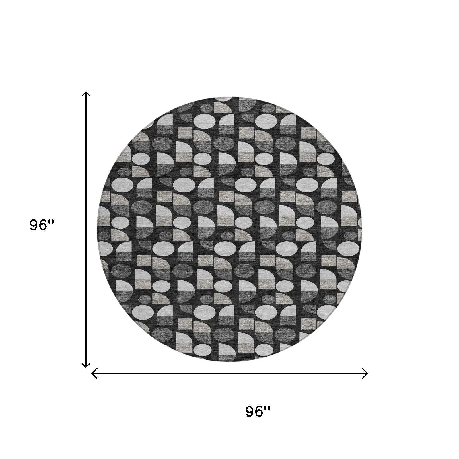 8' Black And Graphite Round Geometric Washable Indoor Outdoor Area Rug Homeroots Outdoor
