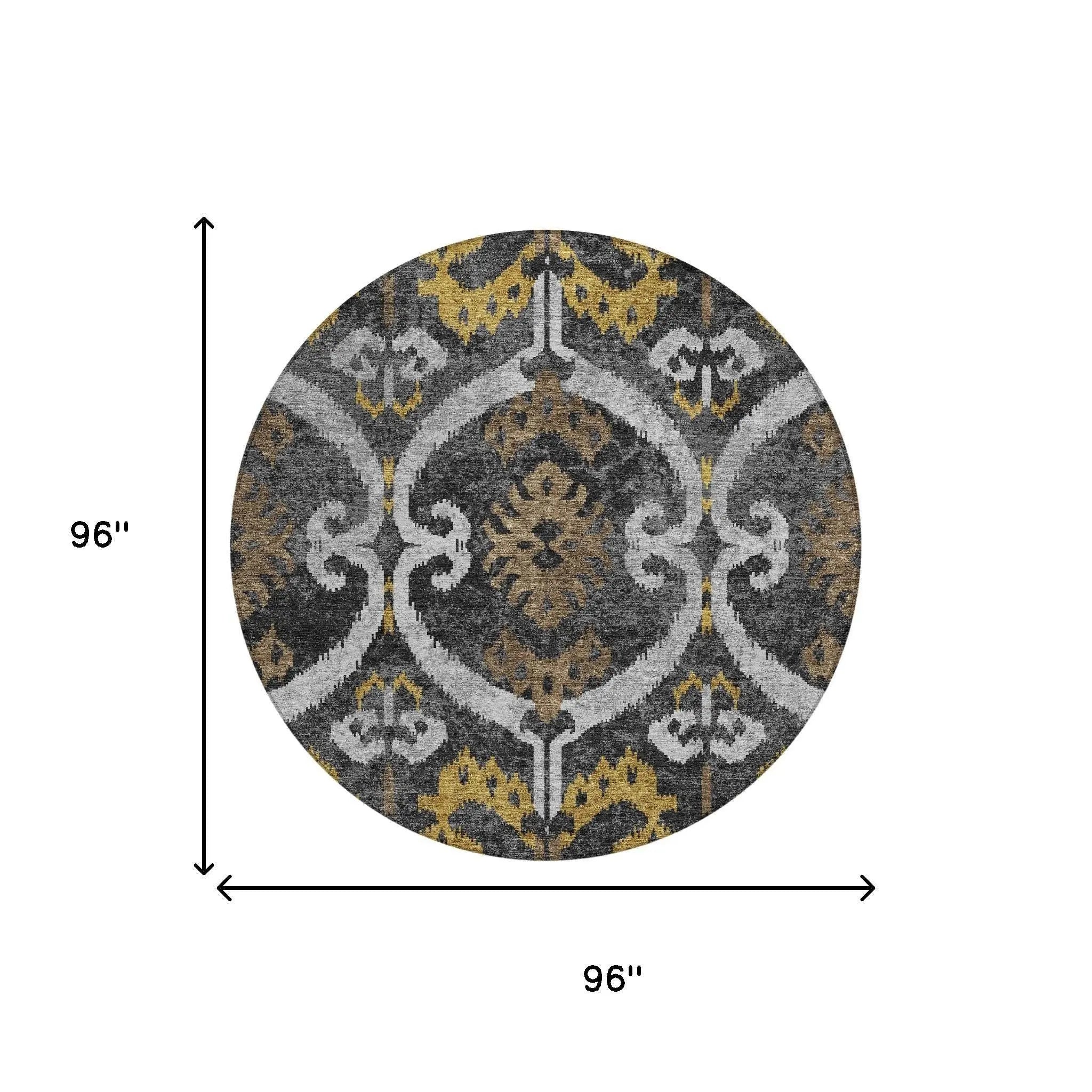 8' Black And Graphite Round Ikat Washable Indoor Outdoor Area Rug Homeroots Outdoor