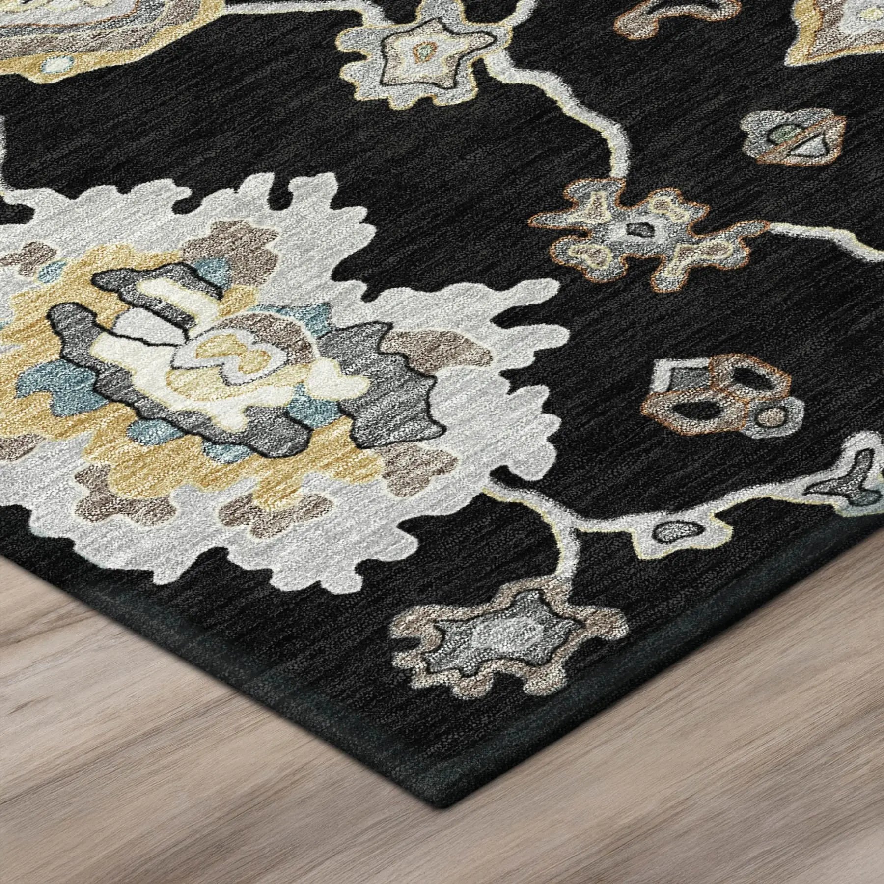 8' Black And Graphite Round Oriental Washable Indoor Outdoor Area Rug Homeroots Outdoor