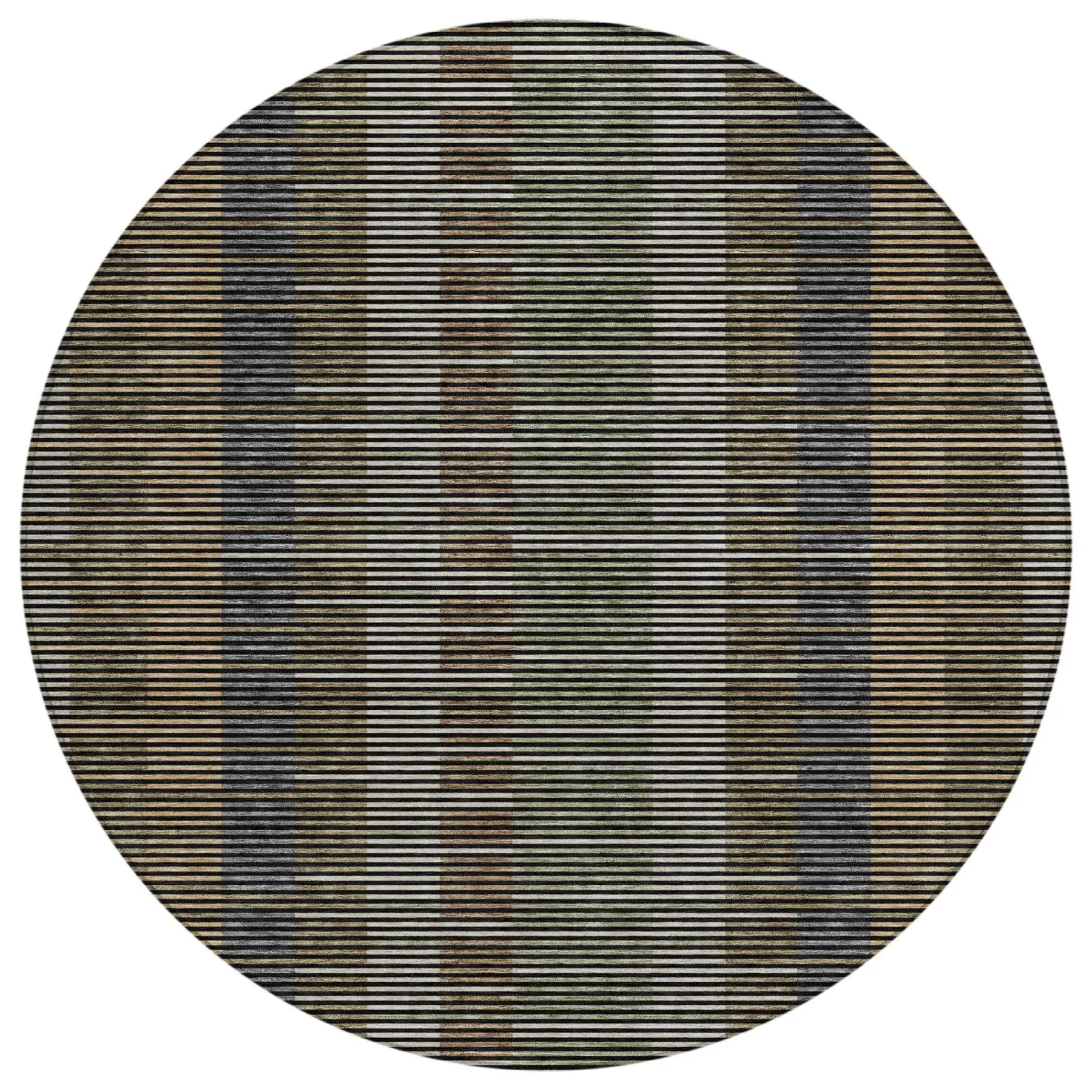 8' Black And Graphite Round Striped Washable Indoor Outdoor Area Rug Homeroots Outdoor