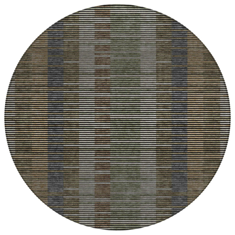 8' Black And Graphite Round Striped Washable Indoor Outdoor Area Rug Homeroots Outdoor
