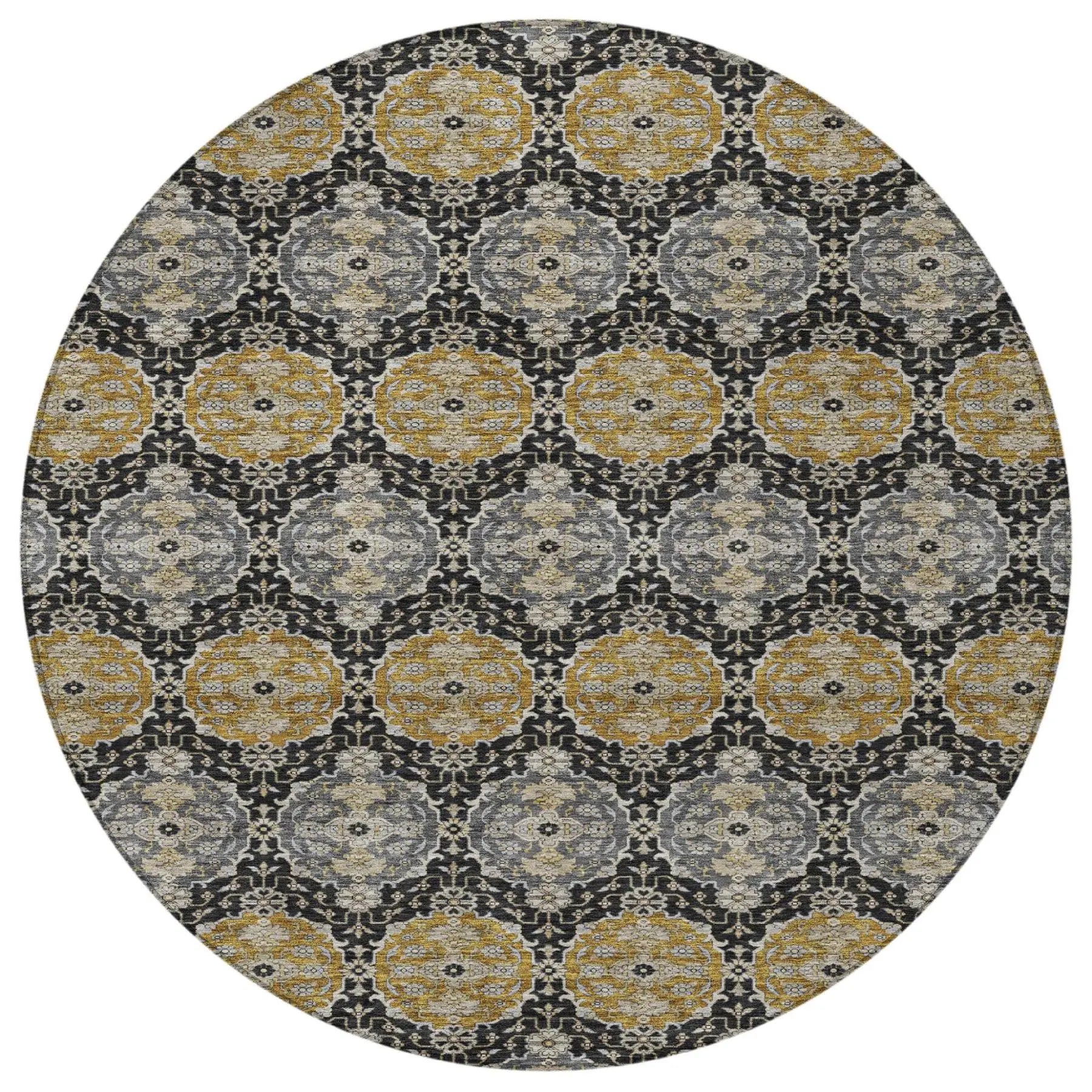 8' Black And Graphite Round Striped Washable Indoor Outdoor Area Rug Homeroots Outdoor