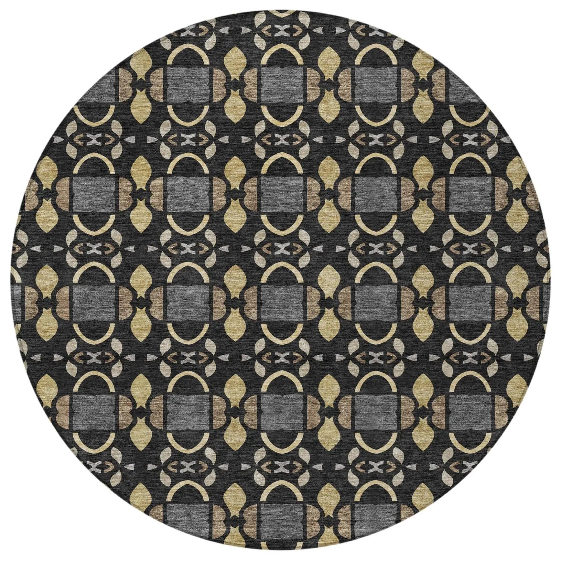 8' Black And Graphite Round Striped Washable Indoor Outdoor Area Rug Homeroots Outdoor