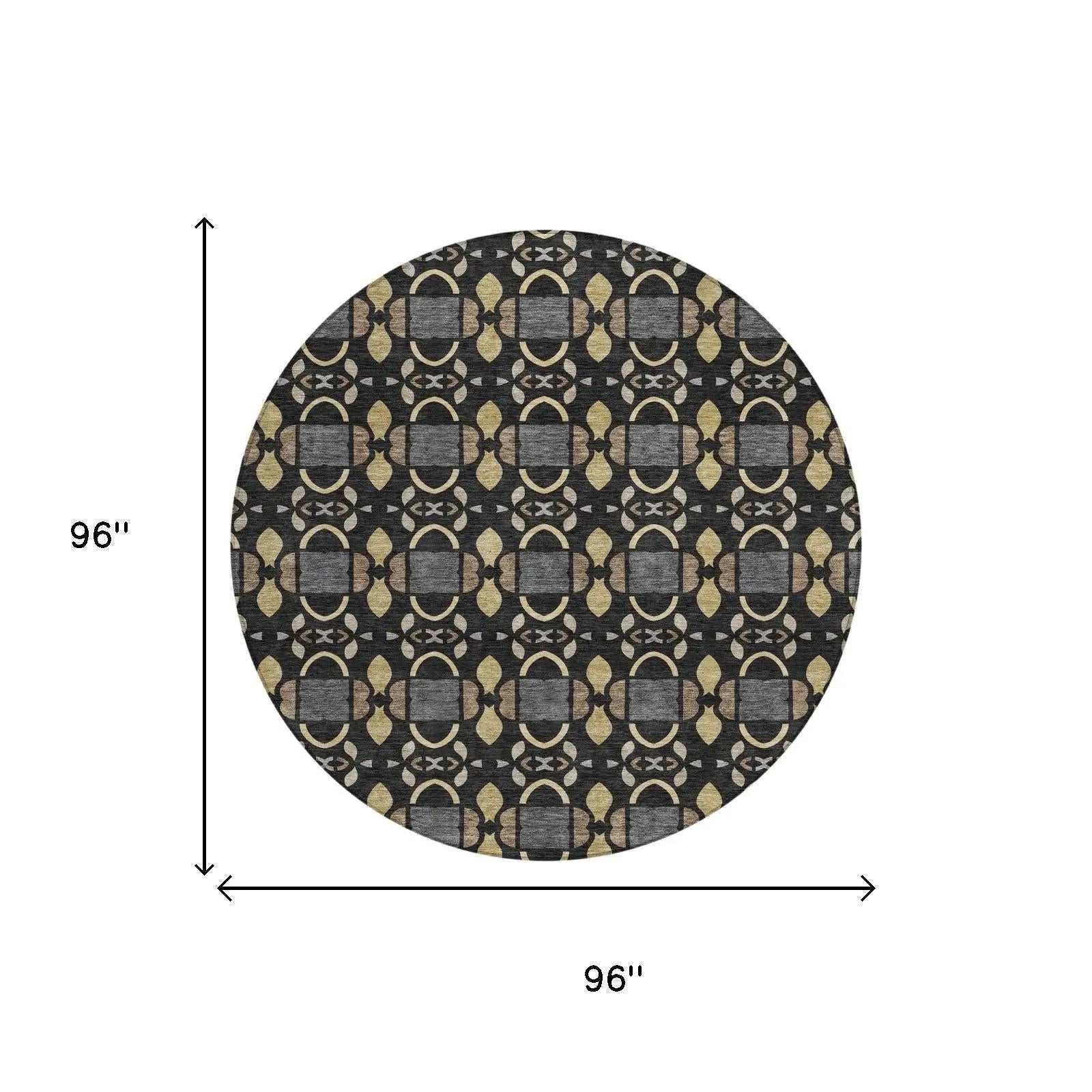 8' Black And Graphite Round Striped Washable Indoor Outdoor Area Rug Homeroots Outdoor