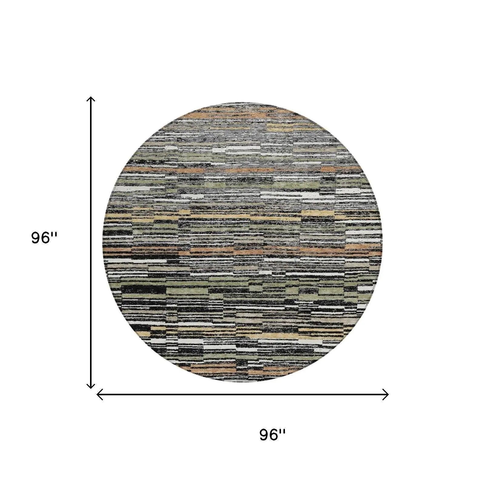 8' Black And Graphite Round Striped Washable Indoor Outdoor Area Rug Homeroots Outdoor