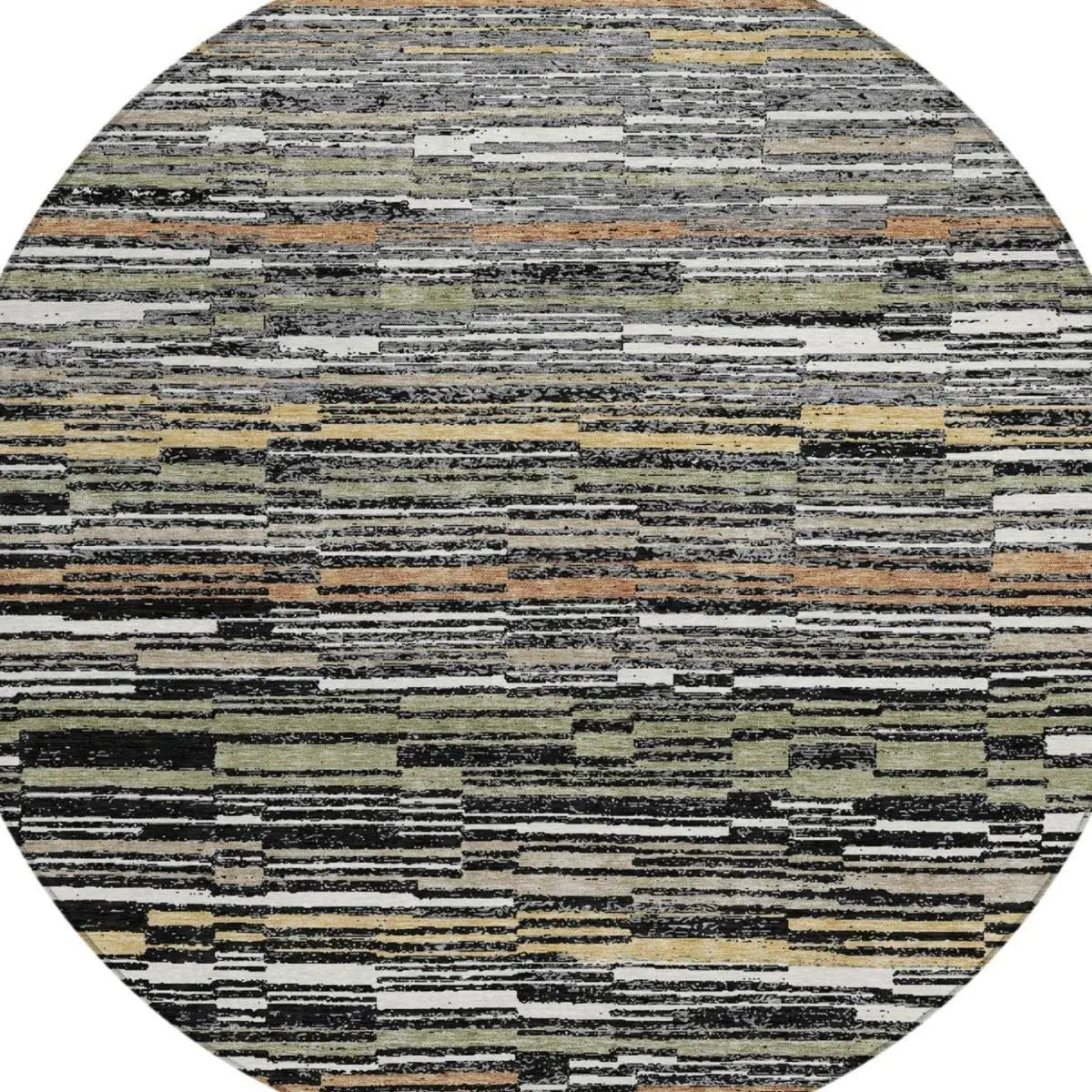 8' Black And Graphite Round Striped Washable Indoor Outdoor Area Rug Homeroots Outdoor