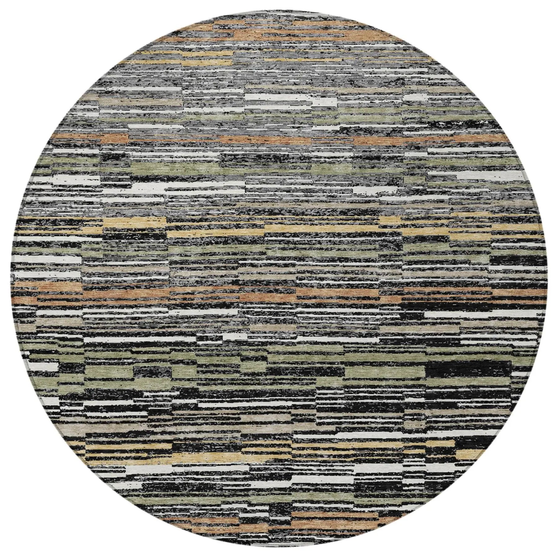 8' Black And Graphite Round Striped Washable Indoor Outdoor Area Rug Homeroots Outdoor