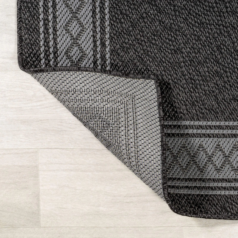 8' Black And Gray Indoor Outdoor Runner Rug - GreatEagleInc