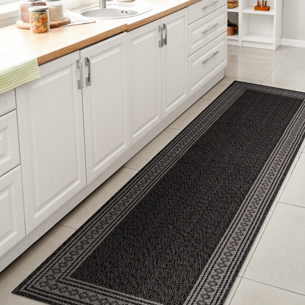 8' Black And Gray Indoor Outdoor Runner Rug - GreatEagleInc
