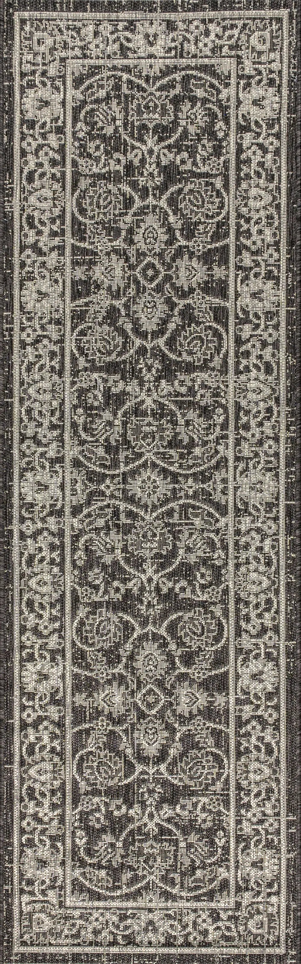 8' Black And Gray Medallion Indoor Outdoor Runner Rug Homeroots Outdoor