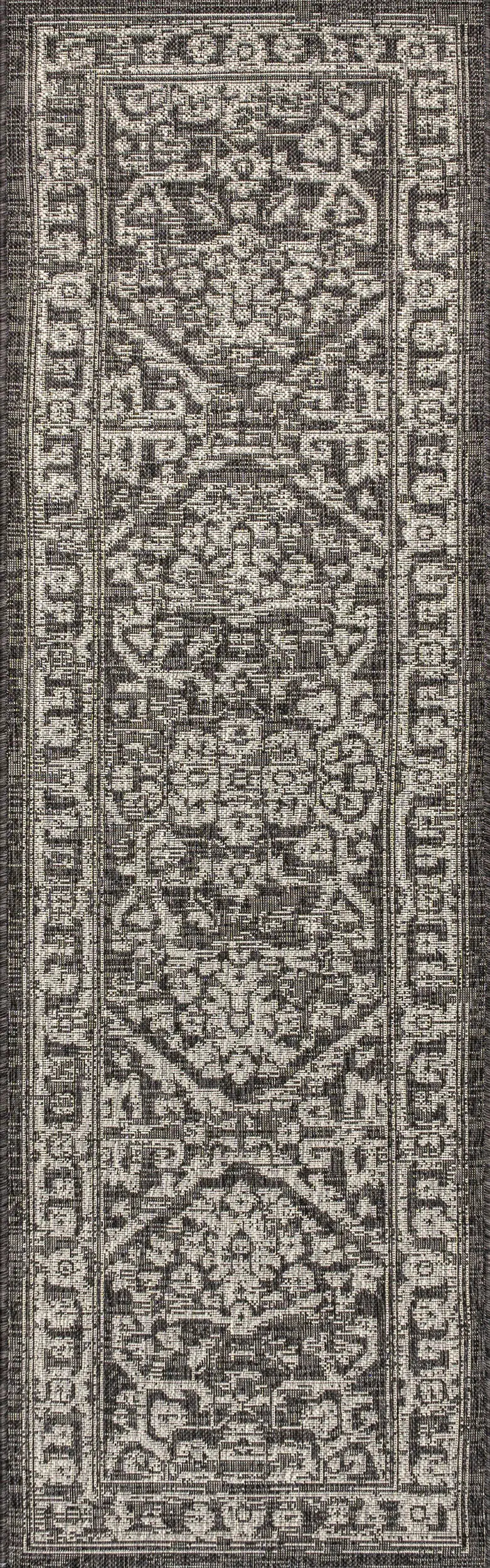 8' Black And Gray Medallion Indoor Outdoor Runner Rug Homeroots Outdoor