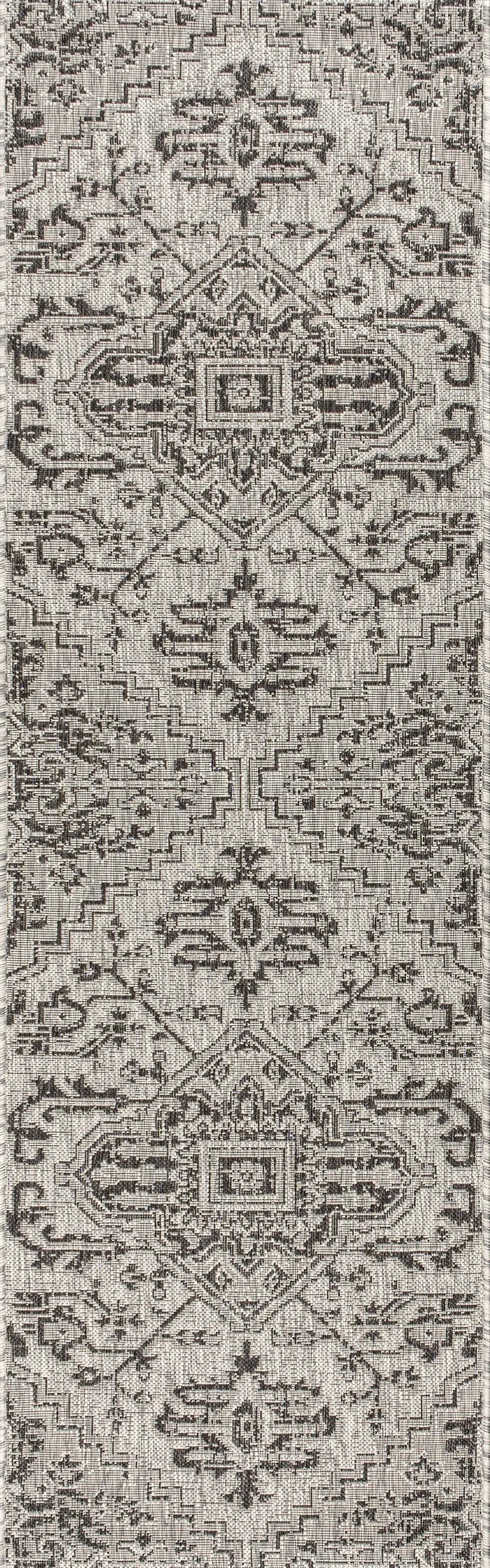 8' Black And Gray Medallion Indoor Outdoor Runner Rug Homeroots Outdoor