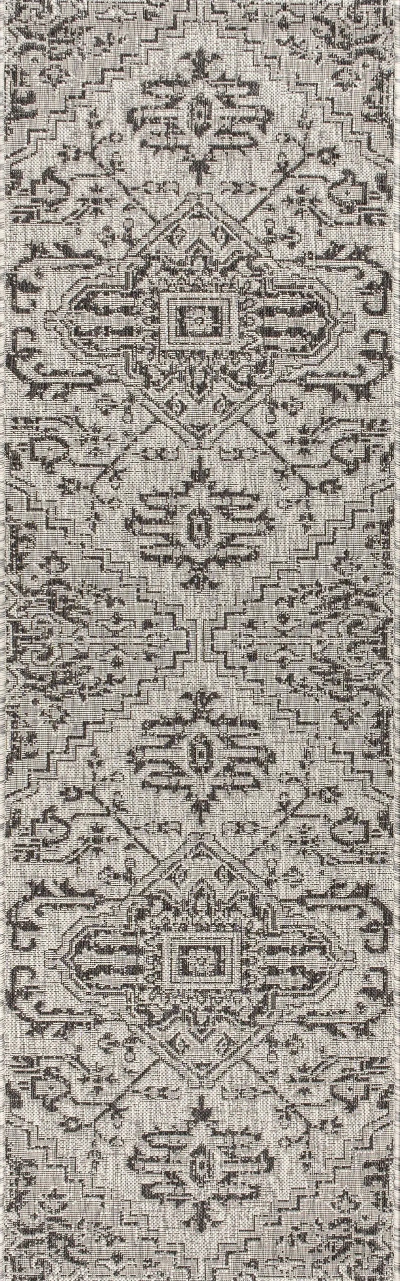 8' Black And Gray Medallion Indoor Outdoor Runner Rug Homeroots Outdoor