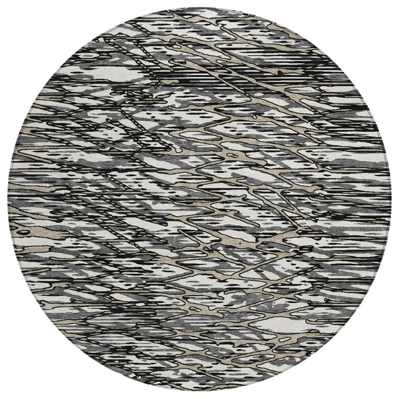 8' Black And Gray Round Abstract Washable Indoor Outdoor Area Rug Homeroots Outdoor
