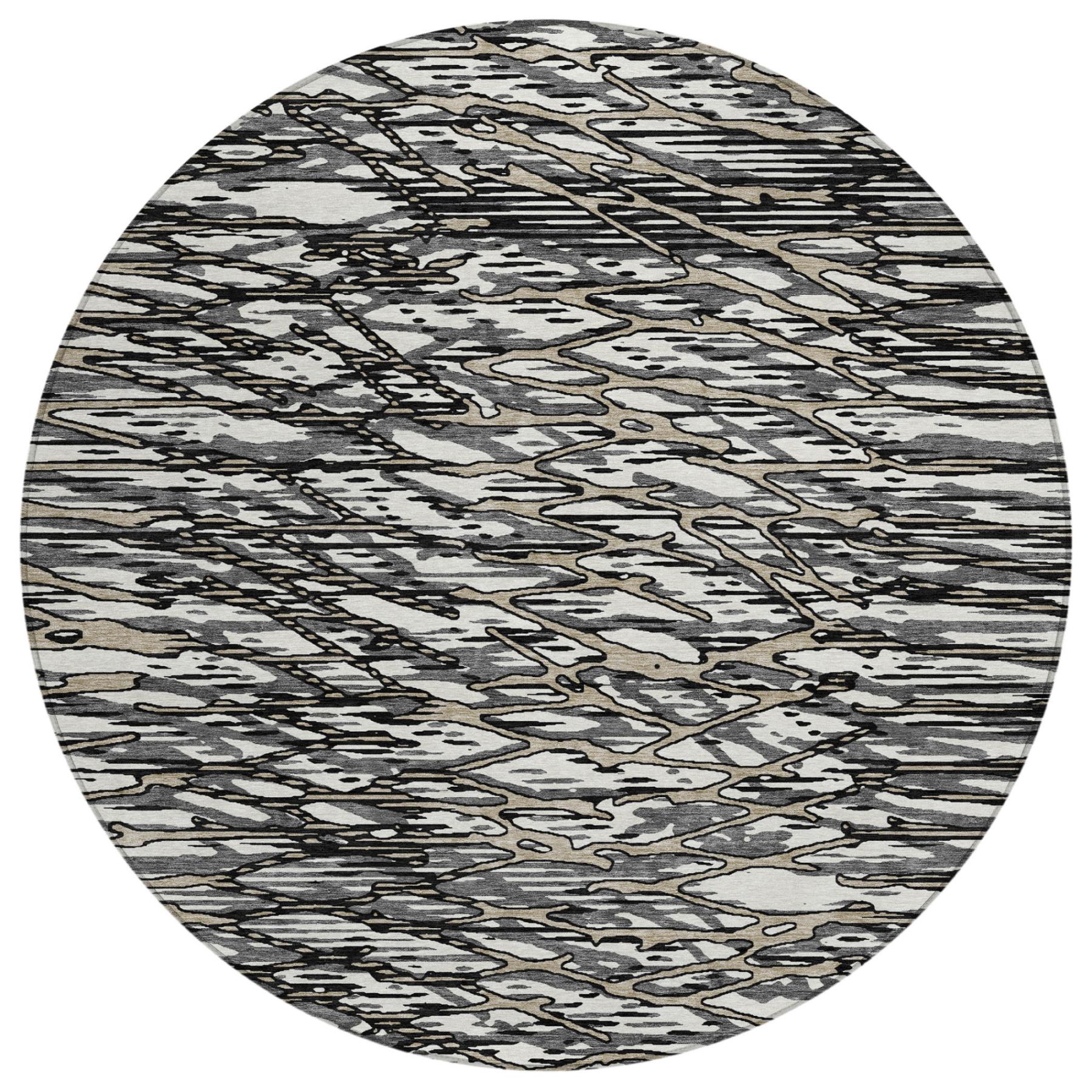 8' Black And Gray Round Abstract Washable Indoor Outdoor Area Rug Homeroots Outdoor