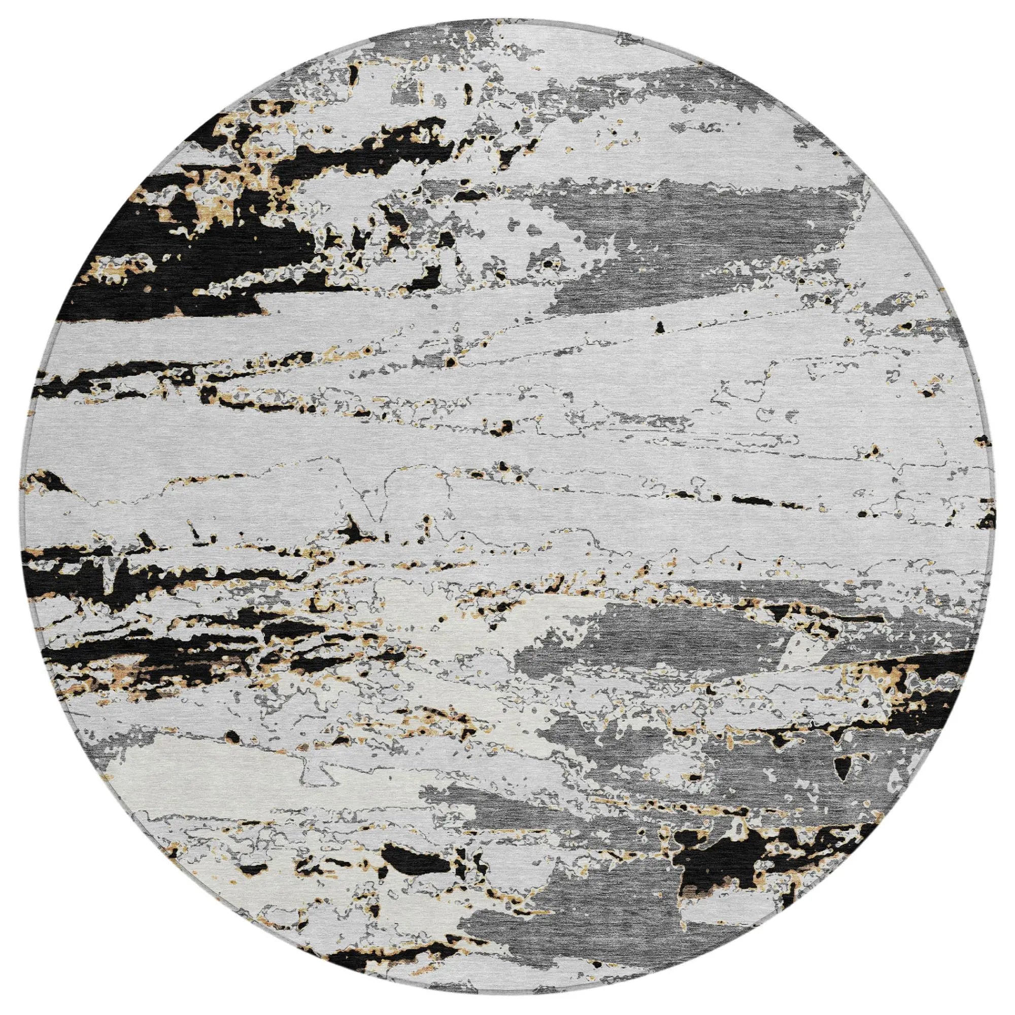 8' Black And Gray Round Abstract Washable Indoor Outdoor Area Rug Homeroots Outdoor