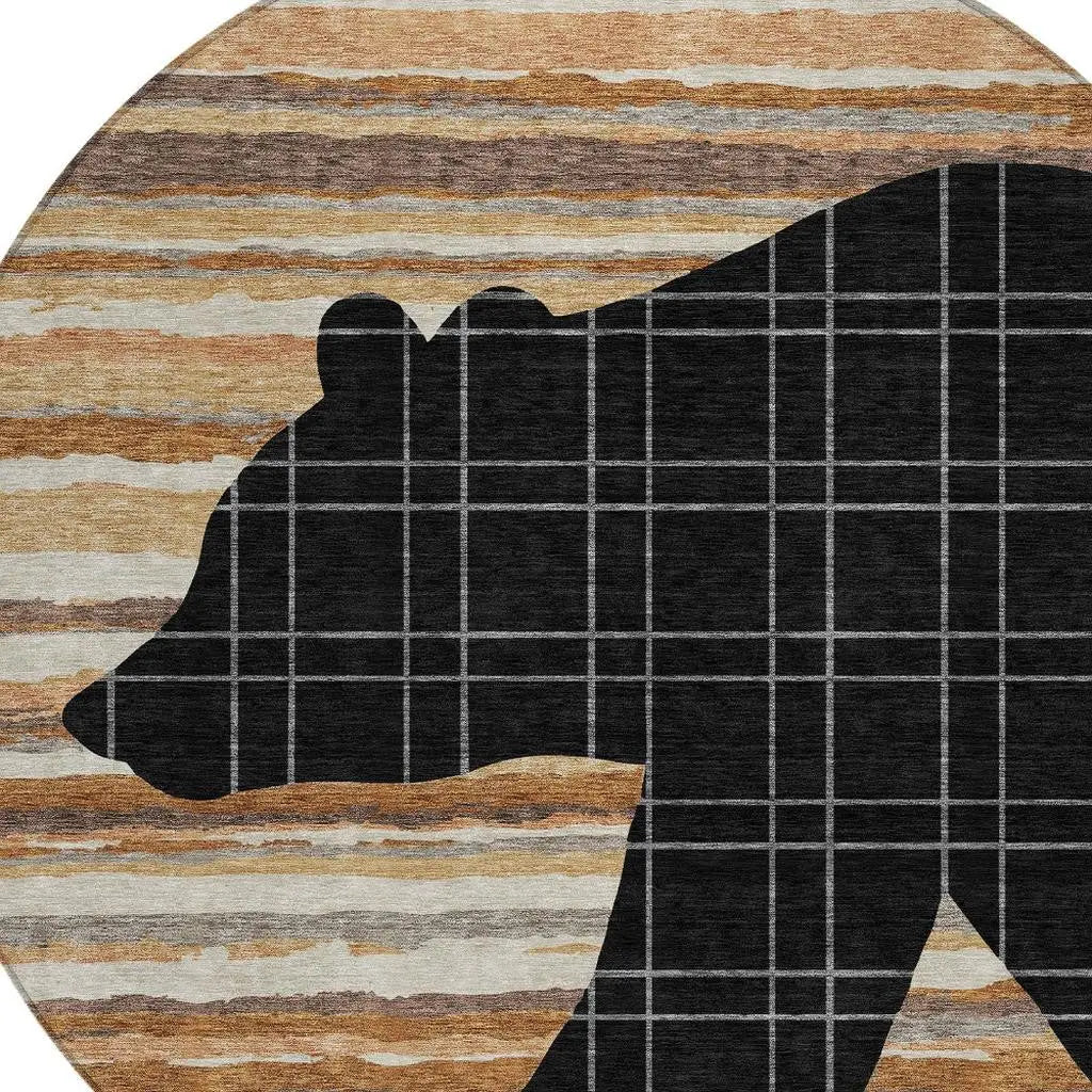 8' Black And Gray Round Abstract Washable Indoor Outdoor Area Rug Homeroots Outdoor