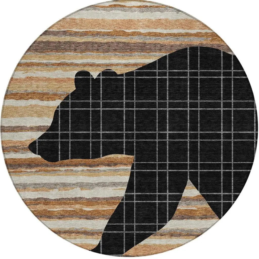 8' Black And Gray Round Abstract Washable Indoor Outdoor Area Rug Homeroots Outdoor