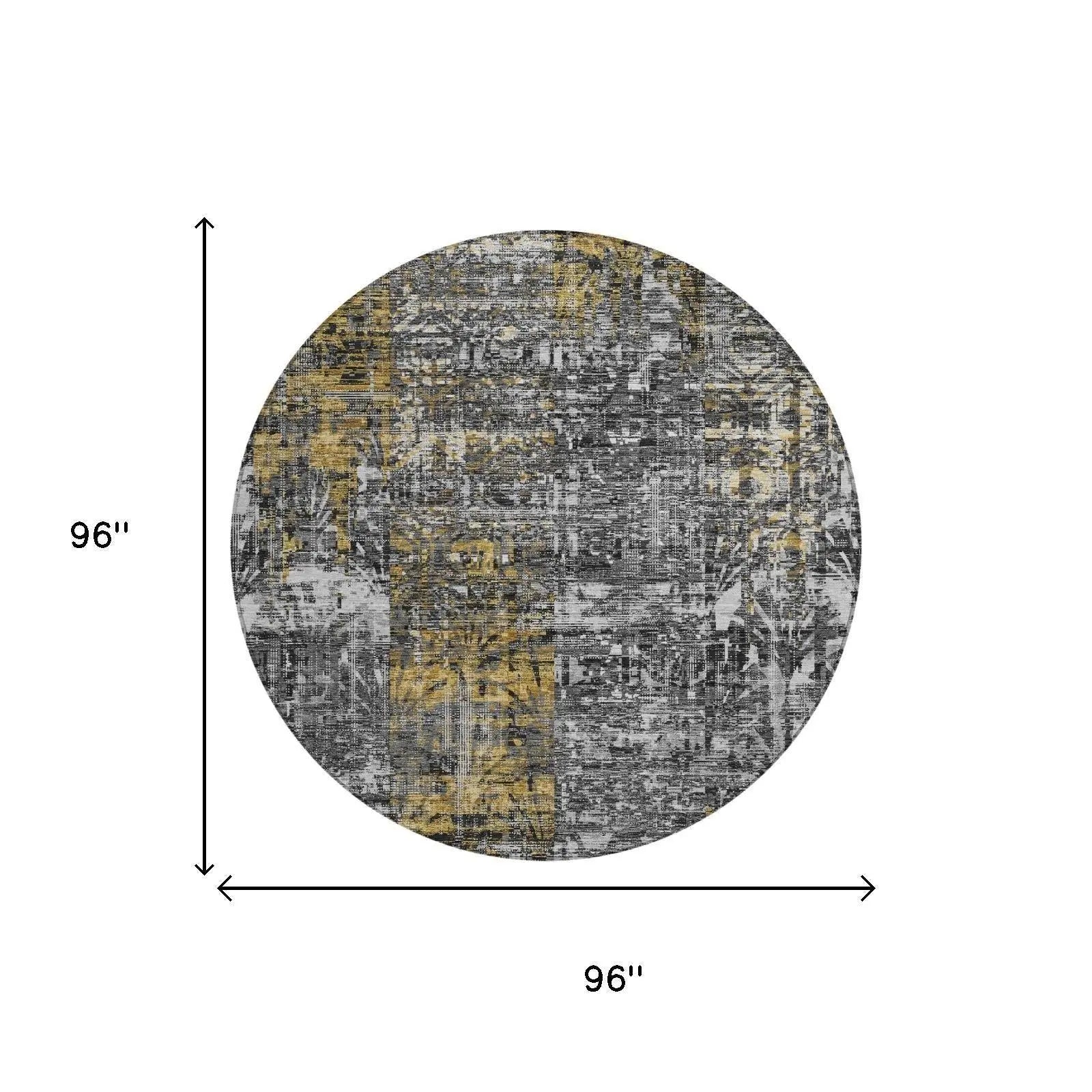 8' Black And Gray Round Abstract Washable Indoor Outdoor Area Rug Homeroots Outdoor