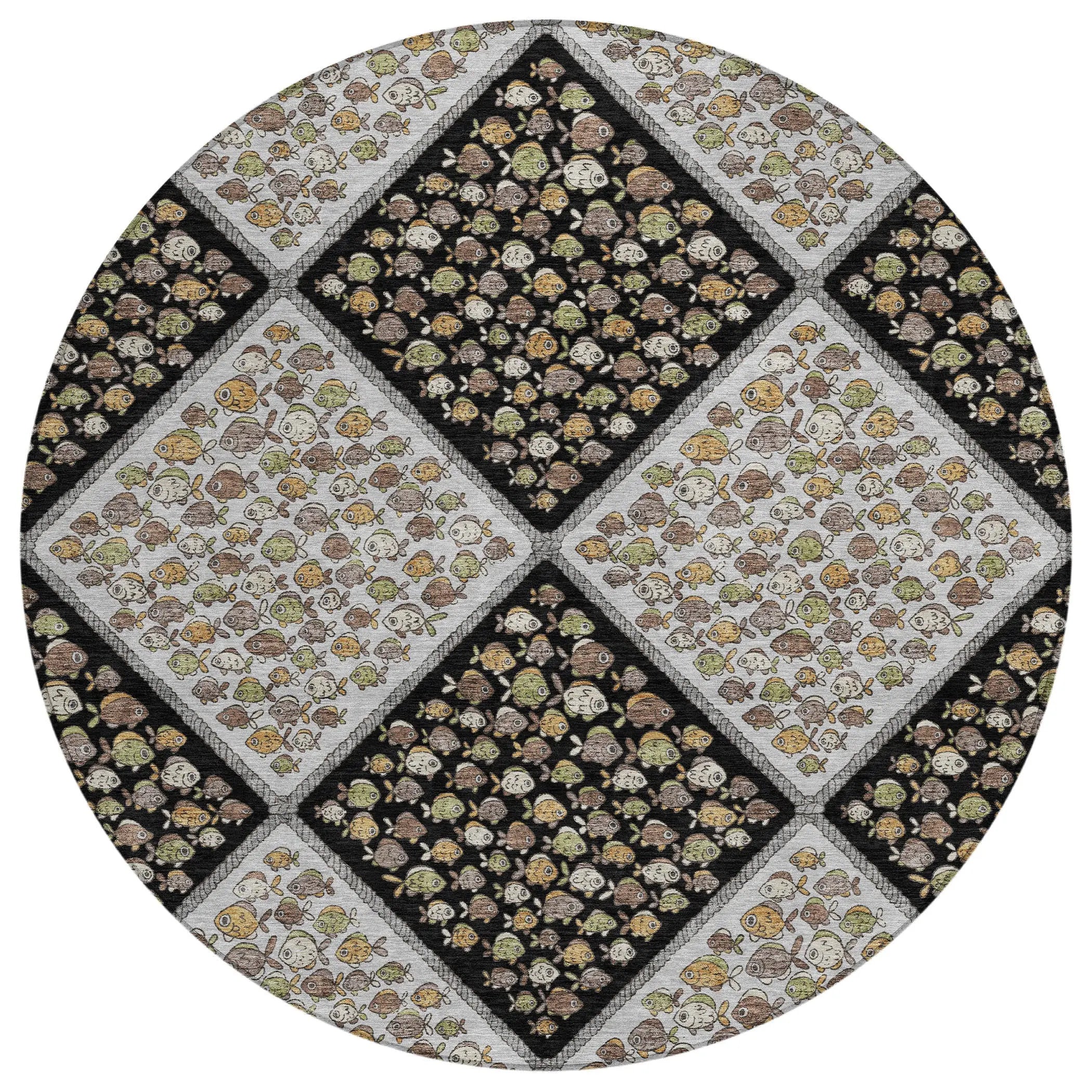 8' Black And Gray Round Abstract Washable Indoor Outdoor Area Rug Homeroots Outdoor