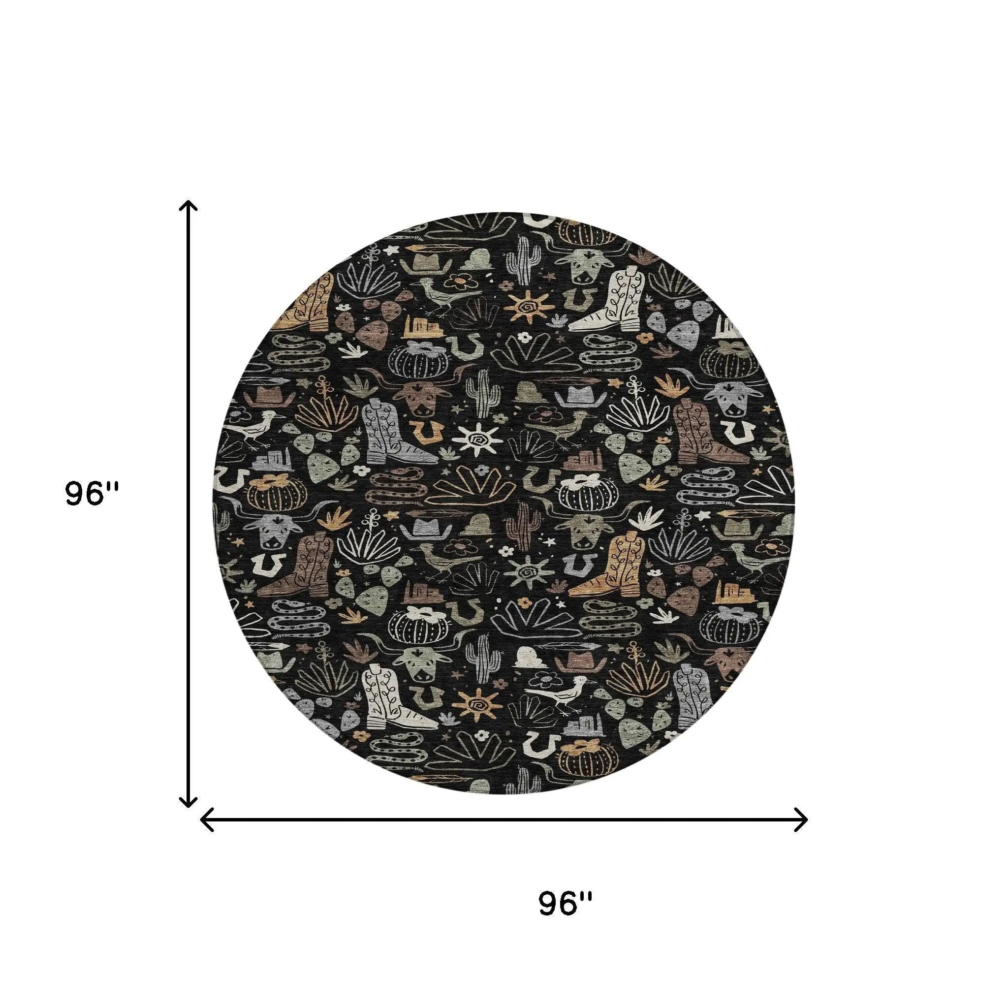 8' Black And Gray Round Cactus Washable Indoor Outdoor Area Rug Homeroots Outdoor