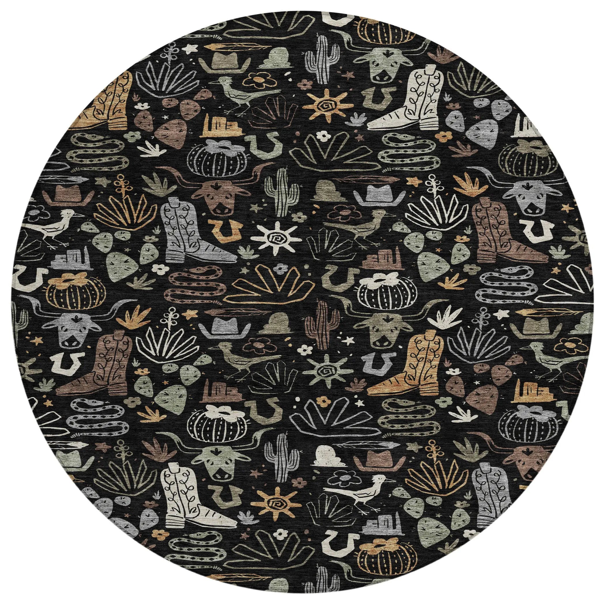 8' Black And Gray Round Cactus Washable Indoor Outdoor Area Rug Homeroots Outdoor