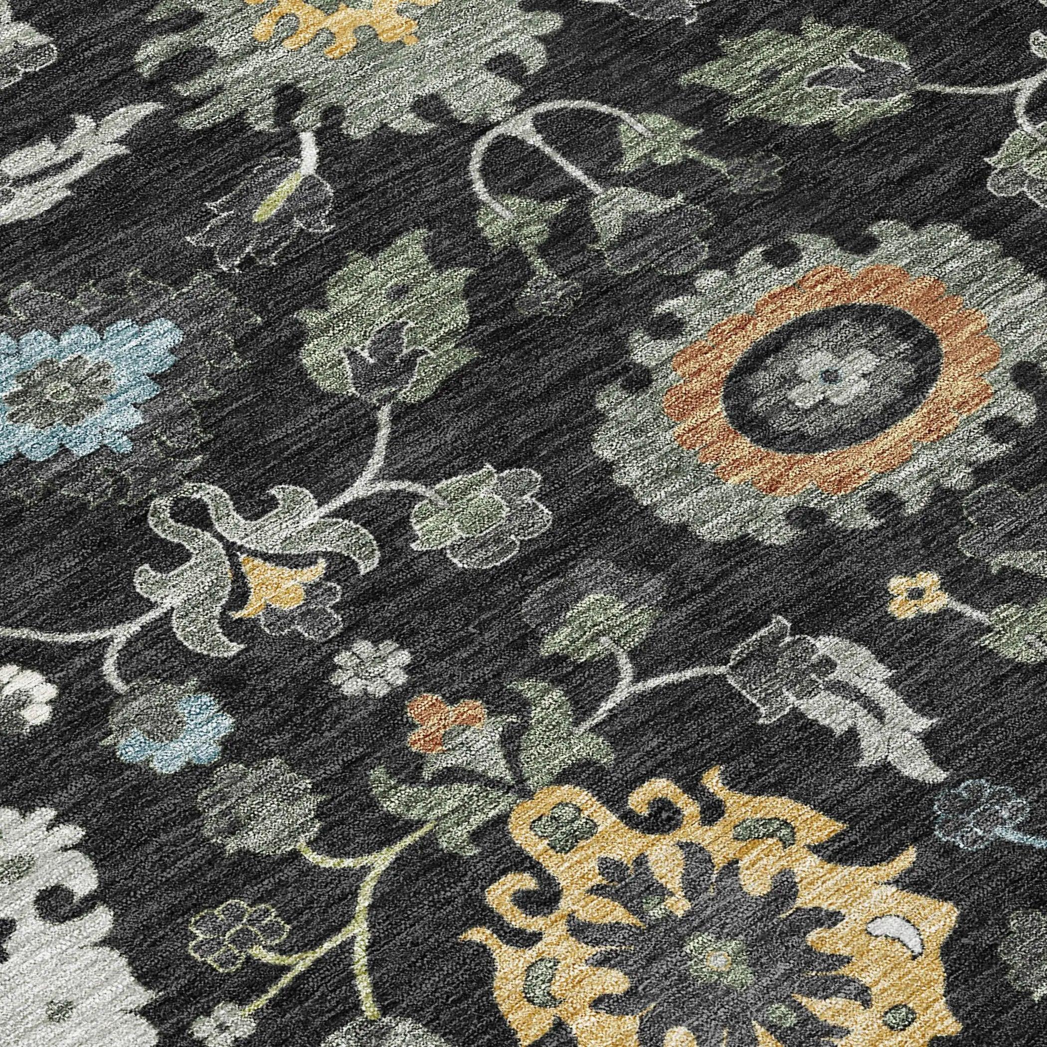 8' Black And Gray Round Floral Medallion Washable Indoor Outdoor Area Rug Homeroots Outdoor
