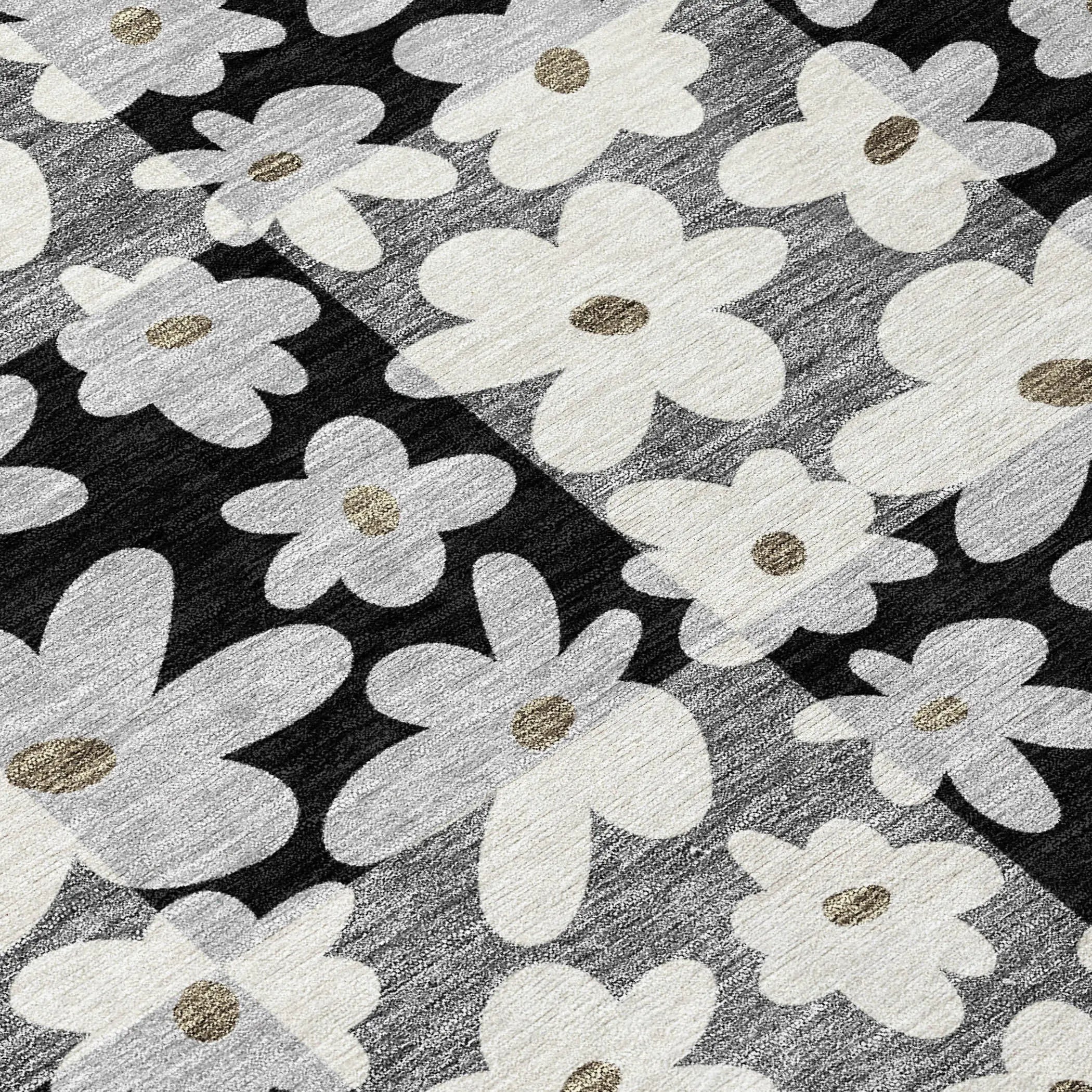8' Black And Gray Round Floral Washable Indoor Outdoor Area Rug Homeroots Outdoor
