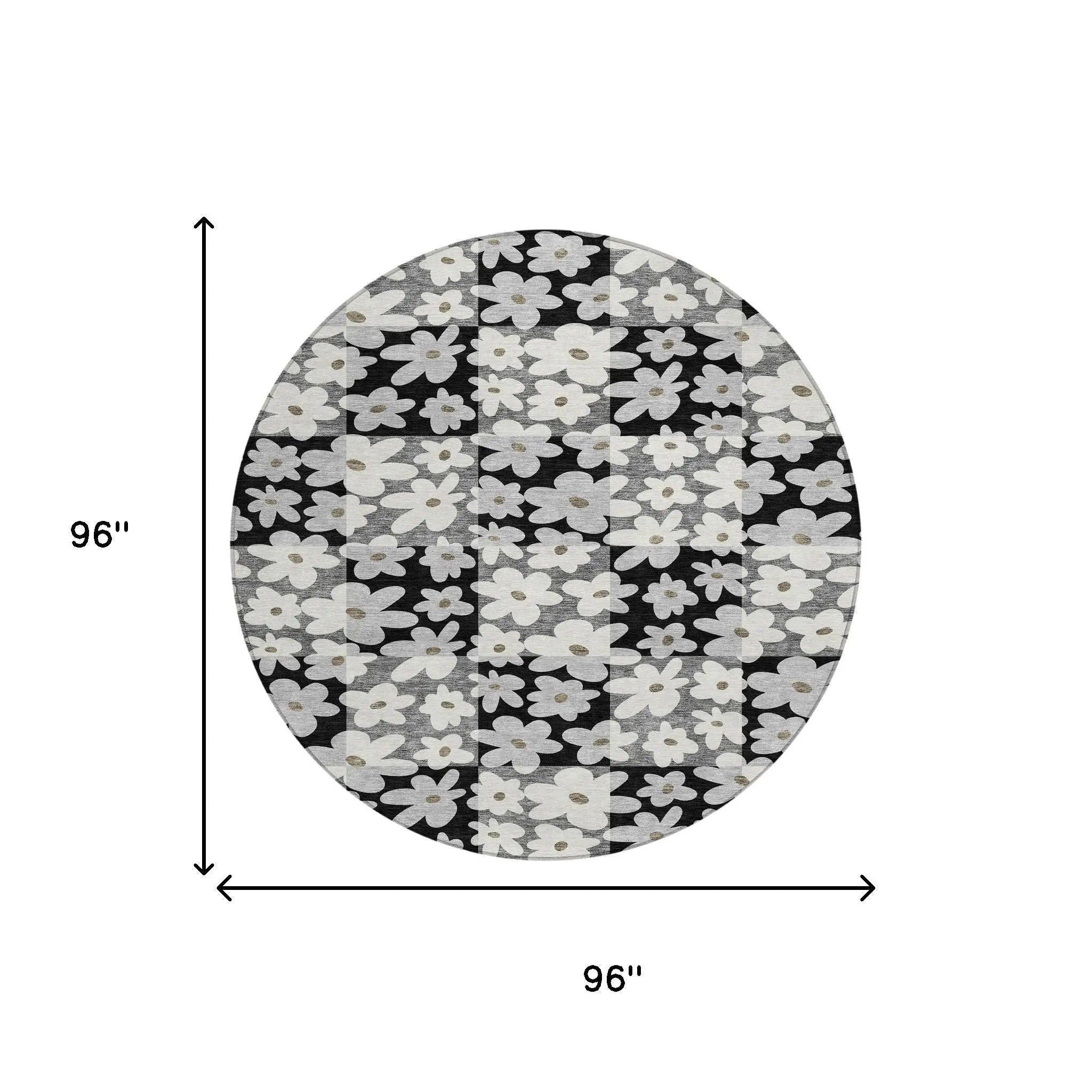 8' Black And Gray Round Floral Washable Indoor Outdoor Area Rug Homeroots Outdoor