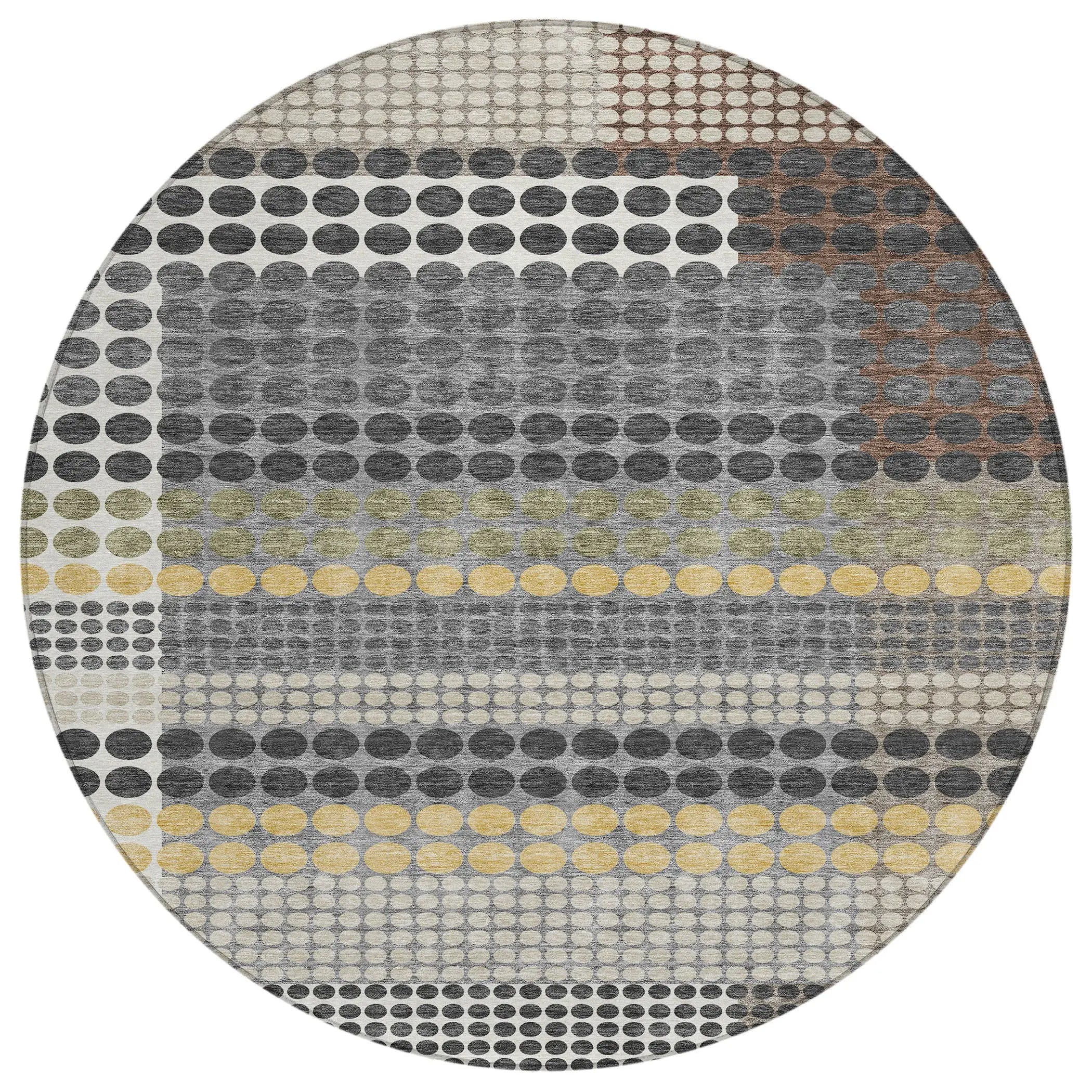 8' Black And Gray Round Geometric Washable Indoor Outdoor Area Rug Homeroots Outdoor